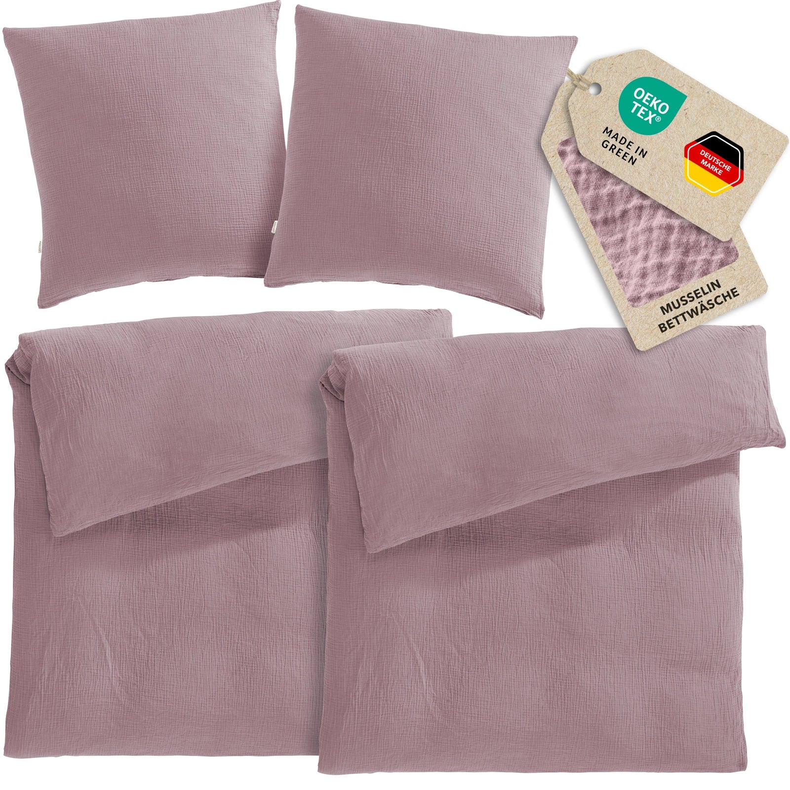 Musselin Bettwäsche Sets - Mauve - 2x155x220 + 2x80x80 cm