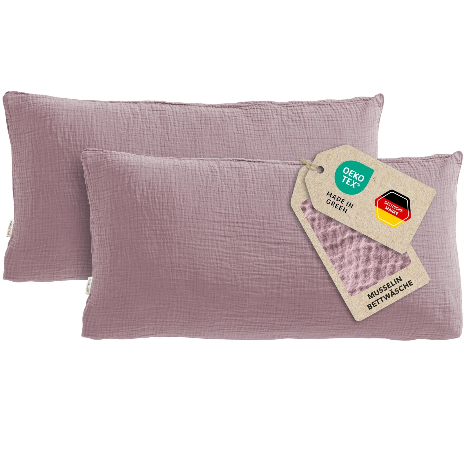 Musselin Kopfkissenbezug - Mauve - 2x40x80 cm