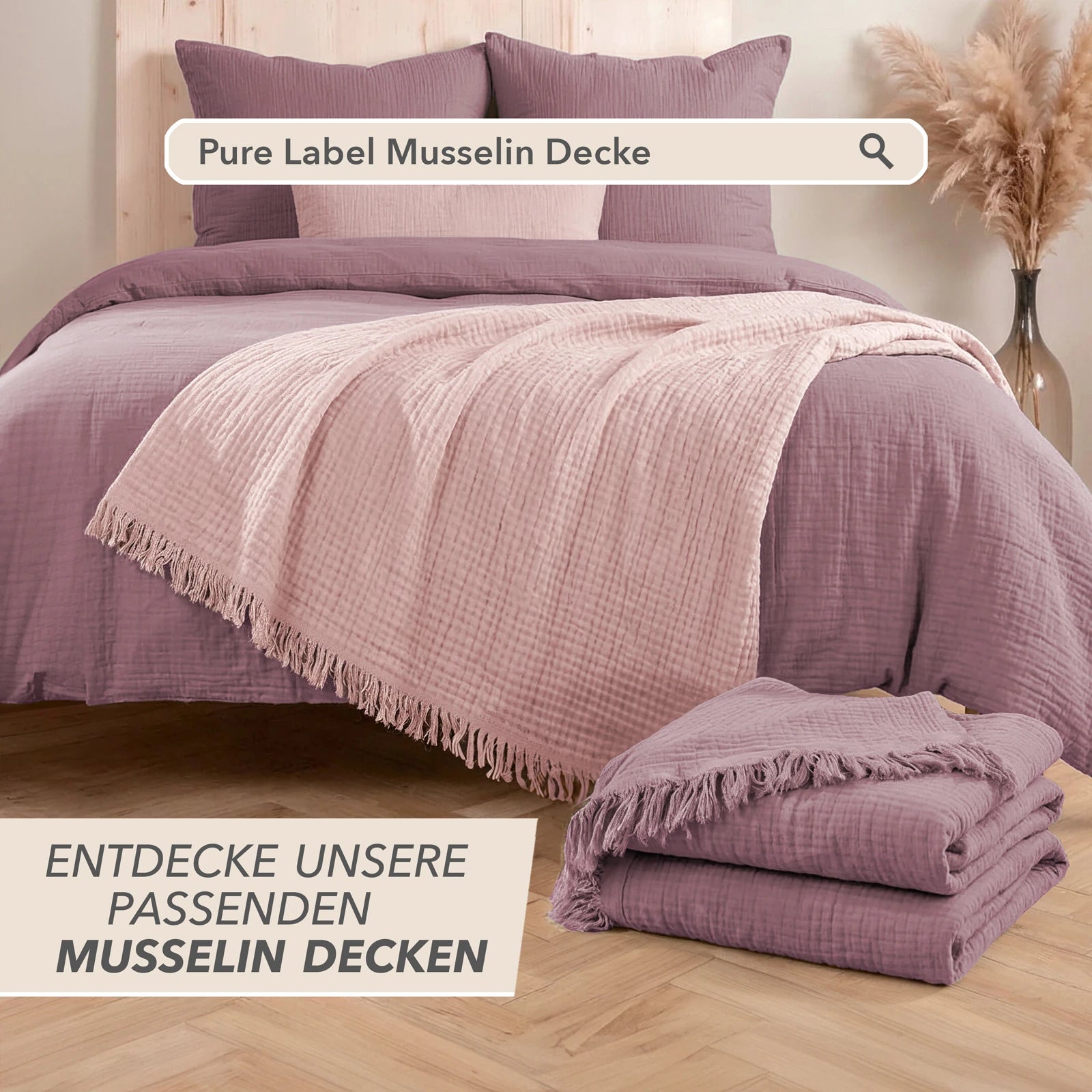 Musselin Bettwäsche Sets - Mauve - 2x155x220 + 2x80x80 cm