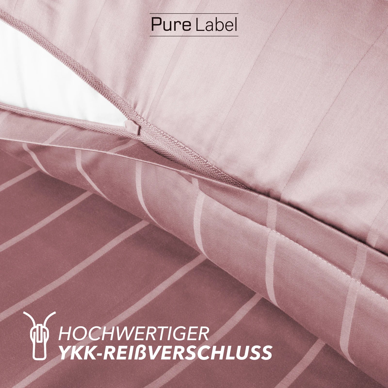 Bettwäsche Mako Satin mit Streifen - Mauve - 2x135x200 + 2x80x80cm