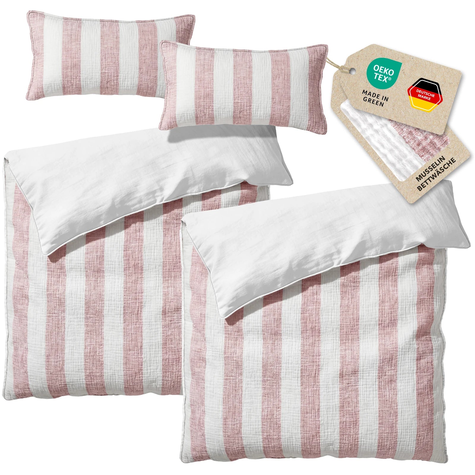 Musselin Bettwäsche  - Mauve - Gestreift  2x155x220 40x80 cm