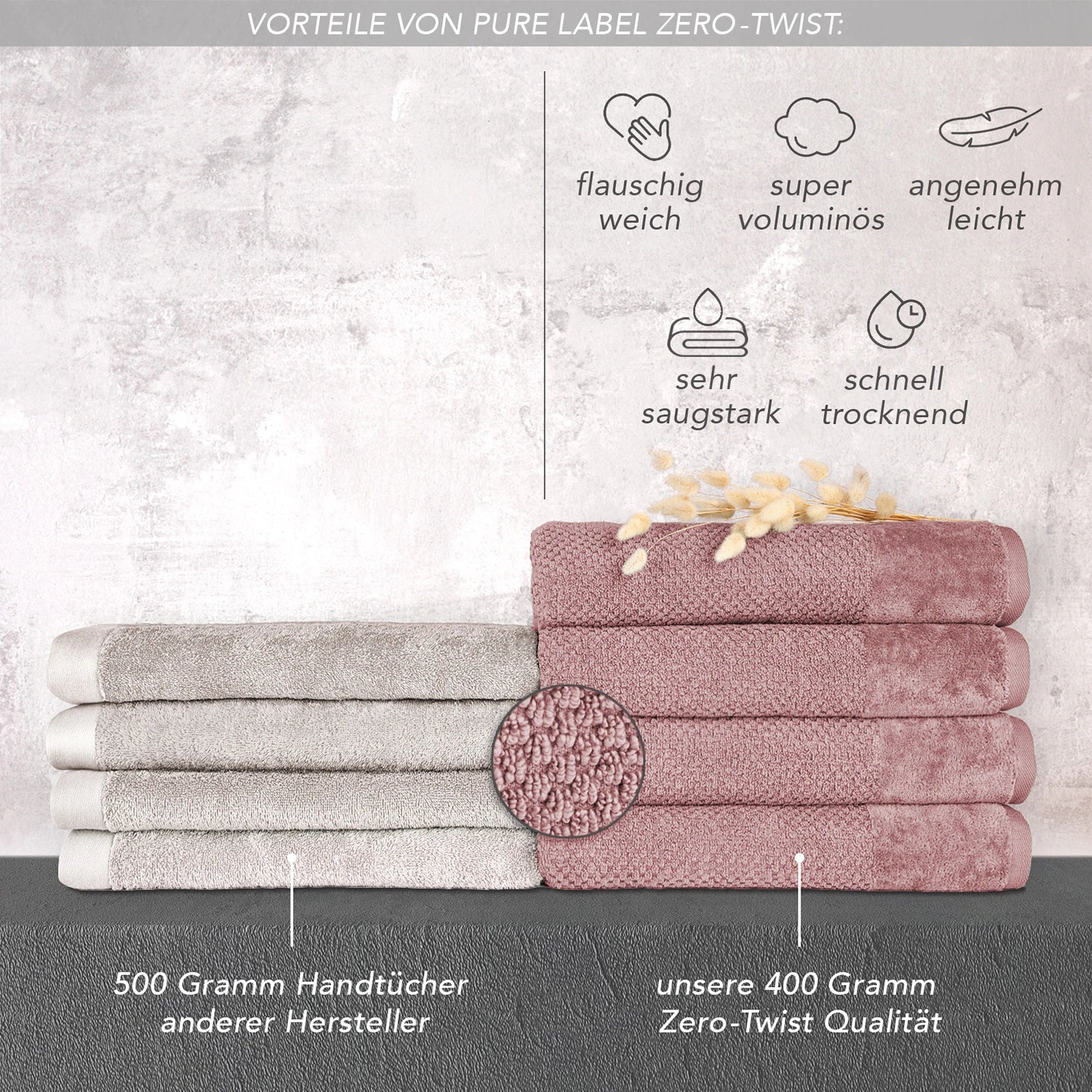 Handtuch Sets "Popcorn" - Anthrazit / 2x50x100 + 2x70x140 cm Pure Label