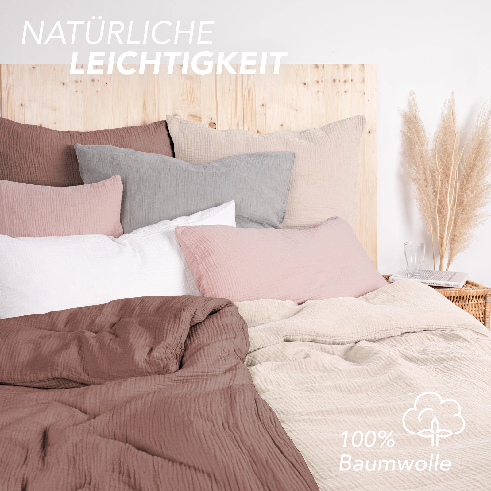 Musselin Bettwäsche Sets - Anthrazit / 2x135x200 + 2x40x80 cm Pure Label