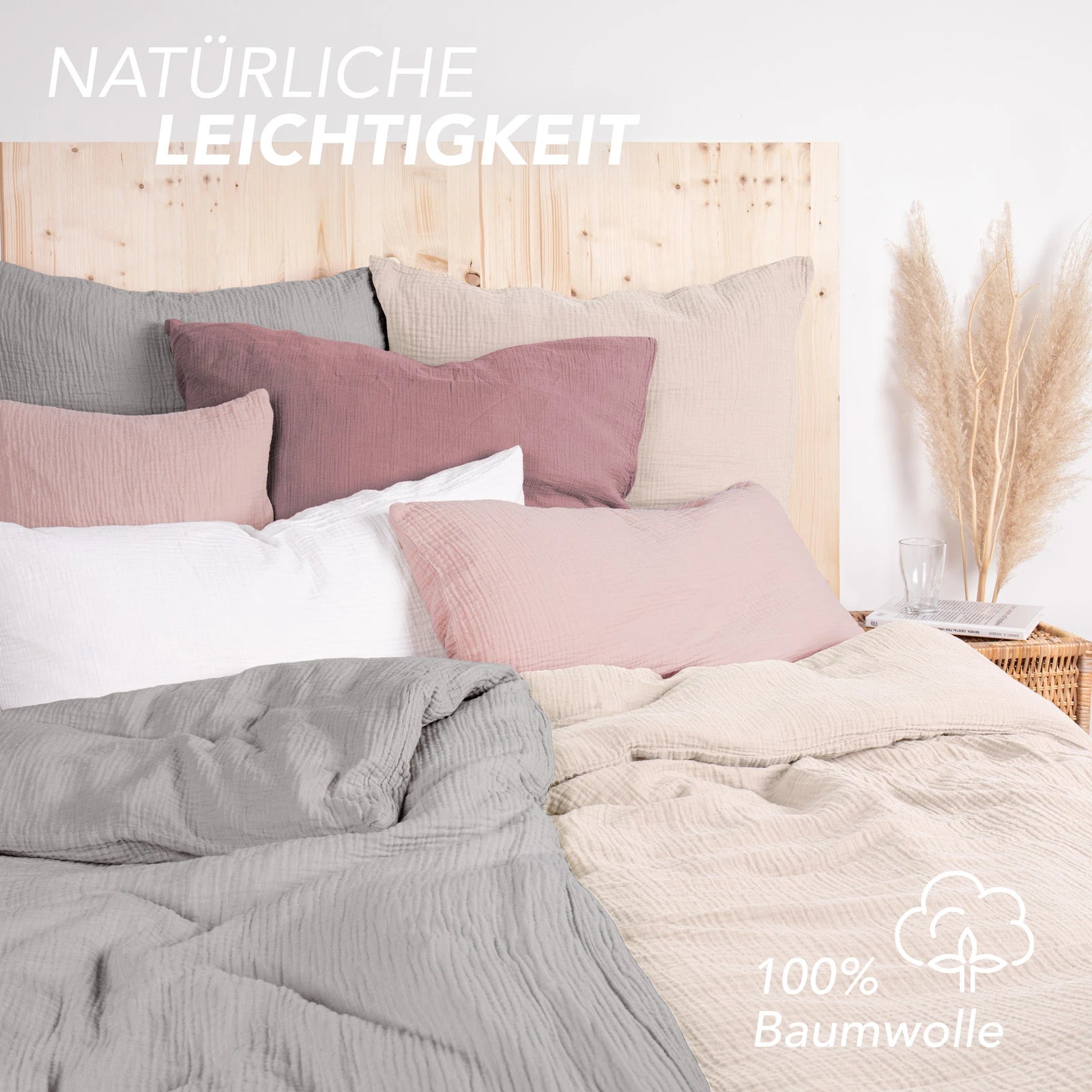 Musselin Bettwäsche Sets - Anthrazit / 2x135x200 + 2x40x80 cm Pure Label
