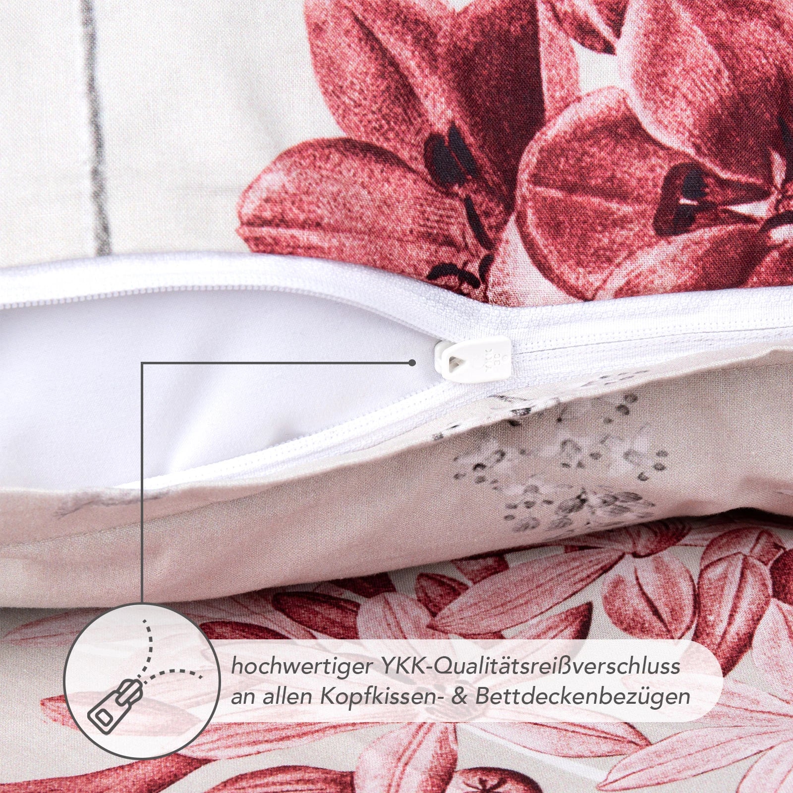 Bettwäsche "Blumen" - Beere / 135x200 + 40x80 cm Pure Label
