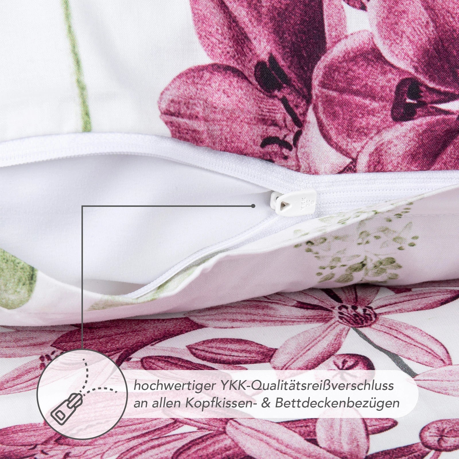 Bettwäsche "Blumen" - Beere / 135x200 + 40x80 cm Pure Label