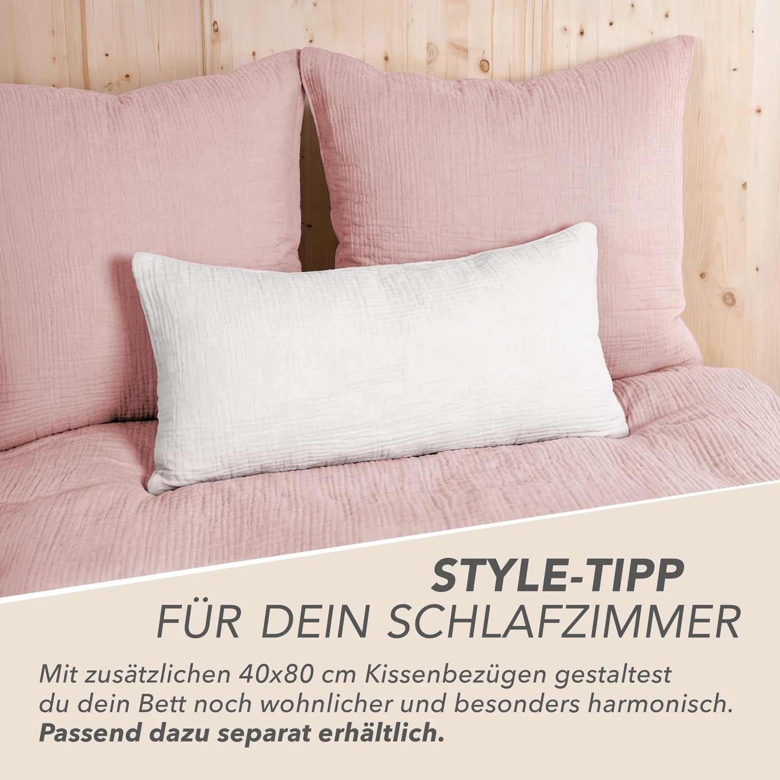 Musselin Bettwäsche Sets - Rosa - 2x155x220 + 2x40x80 cm