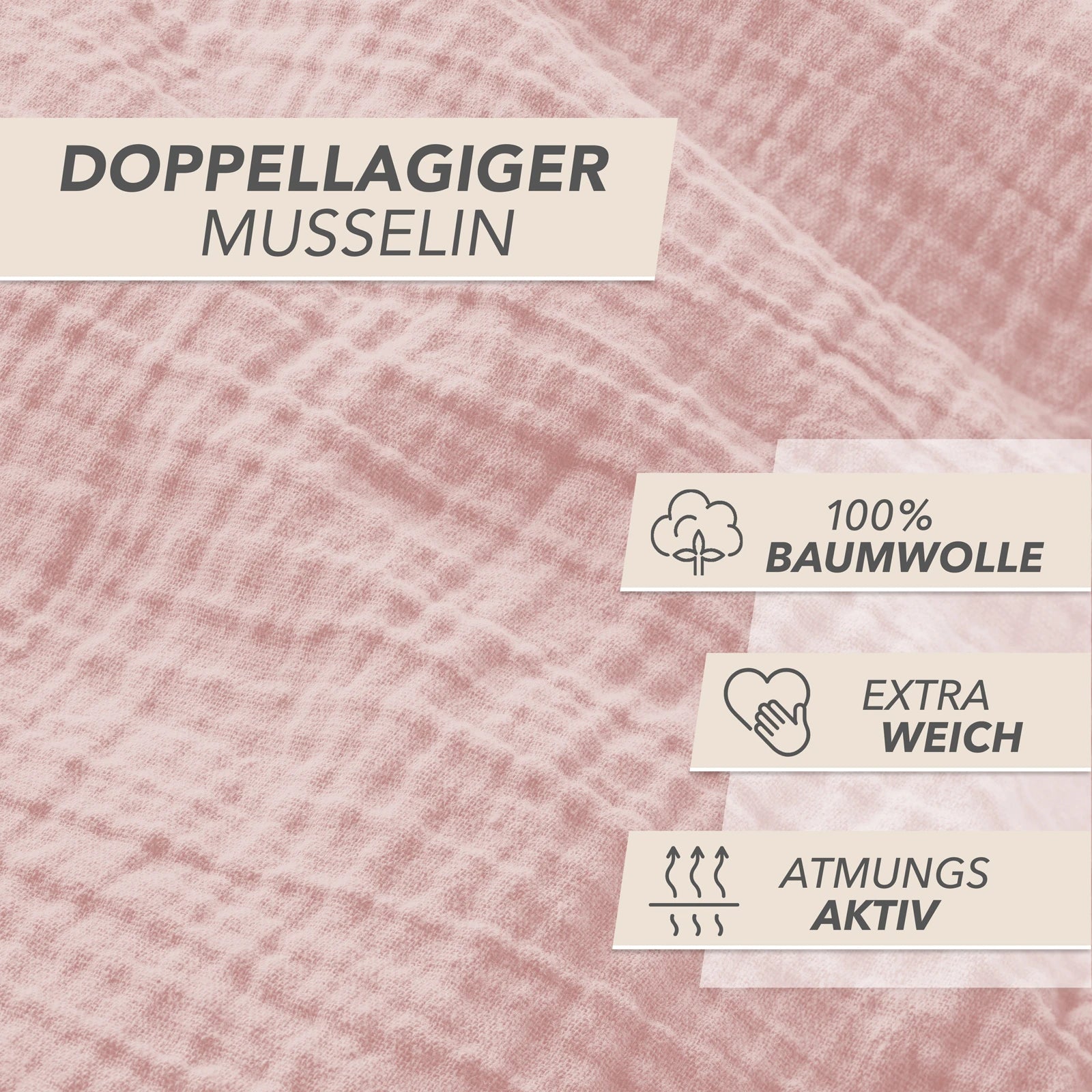 Musselin Kopfkissenbezug - Rosa - 40x80 cm