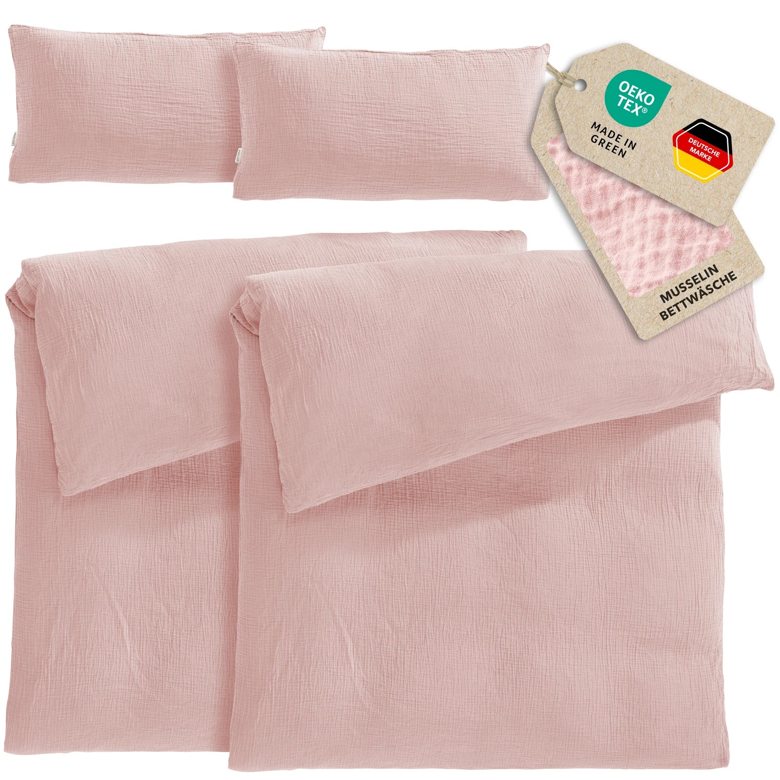 Musselin Bettwäsche Sets - Rosa - 2x155x220 + 2x40x80 cm