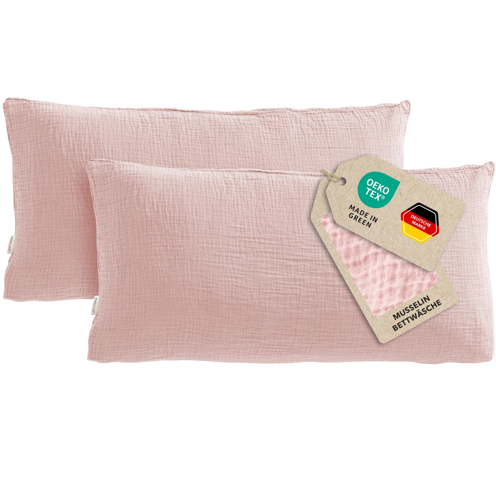 Musselin Kopfkissenbezug - Rosa - 2x40x80 cm