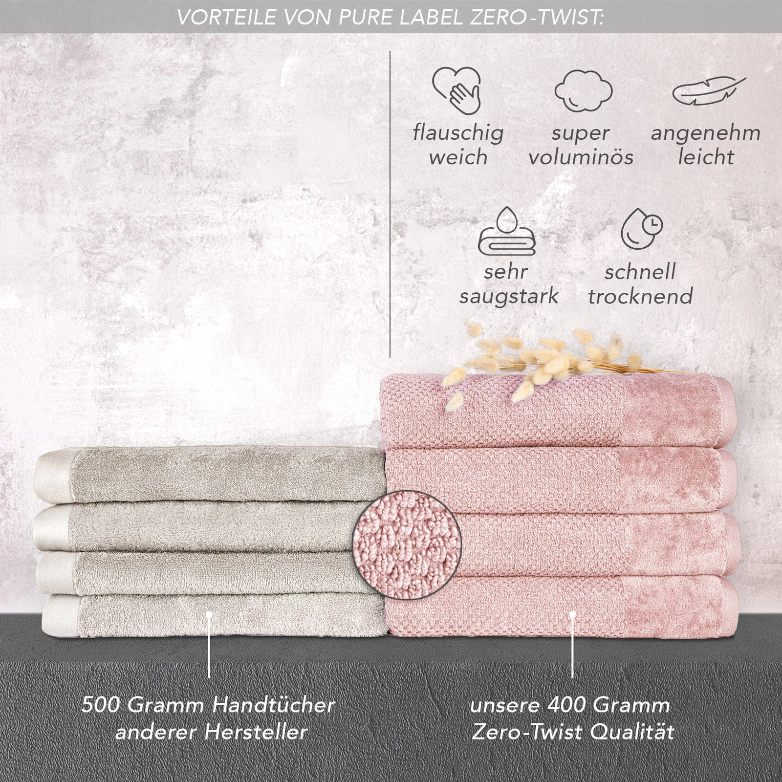 Handtuch Sets "Popcorn" - Anthrazit / 2x50x100 + 2x70x140 cm Pure Label