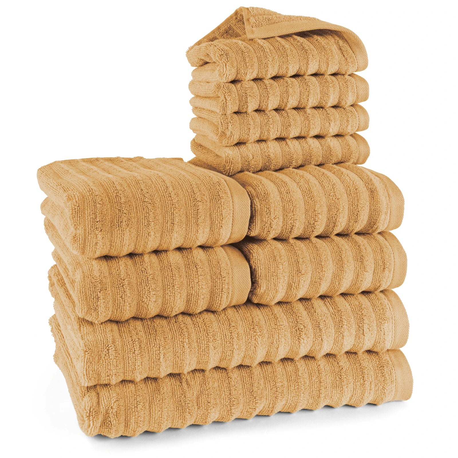 Handtuch Sets "Waves" - Safran / 4x30x50 + 4x50x100 + 2x70x140 cm Pure Label