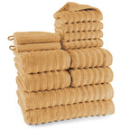 Handtuch Sets "Waves" - Safran / 2x16x21 + 4x30x50 + 4x50x100 + 2x70x140 cm Pure Label