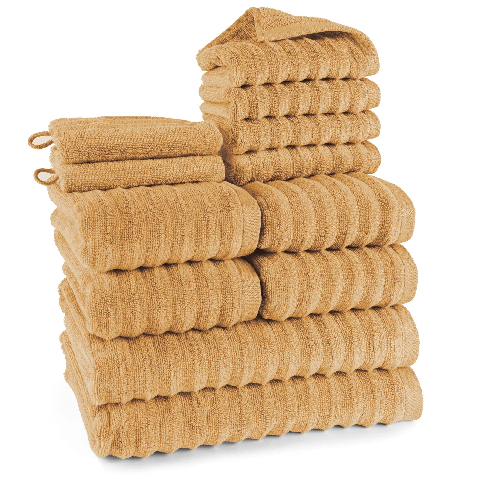 Handtuch Sets "Waves" - Safran / 2x16x21 + 4x30x50 + 4x50x100 + 2x70x140 cm Pure Label