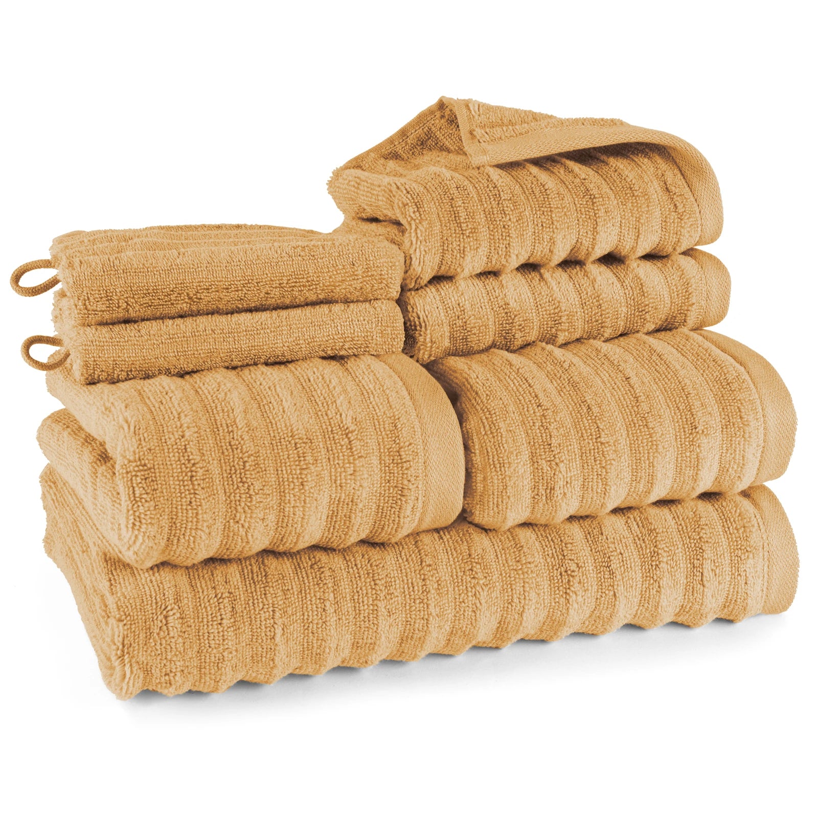 Handtuch Sets "Waves" - Safran / 2x16x21 + 2x30x50 + 2x50x100 + 70x140 cm Pure Label