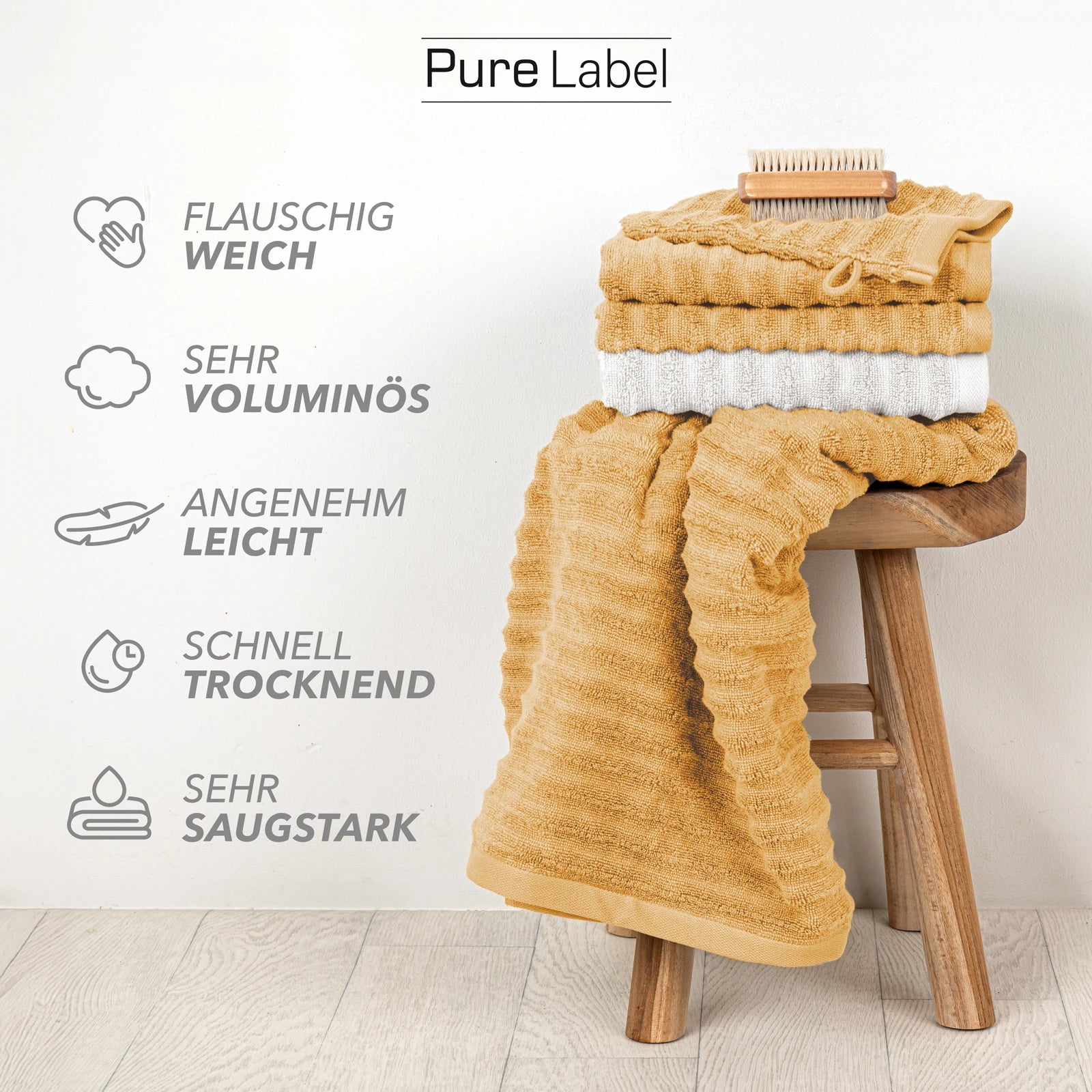 Handtuch Sets "Waves" - Anthrazit / 4x30x50 + 4x50x100 + 2x70x140 cm Pure Label