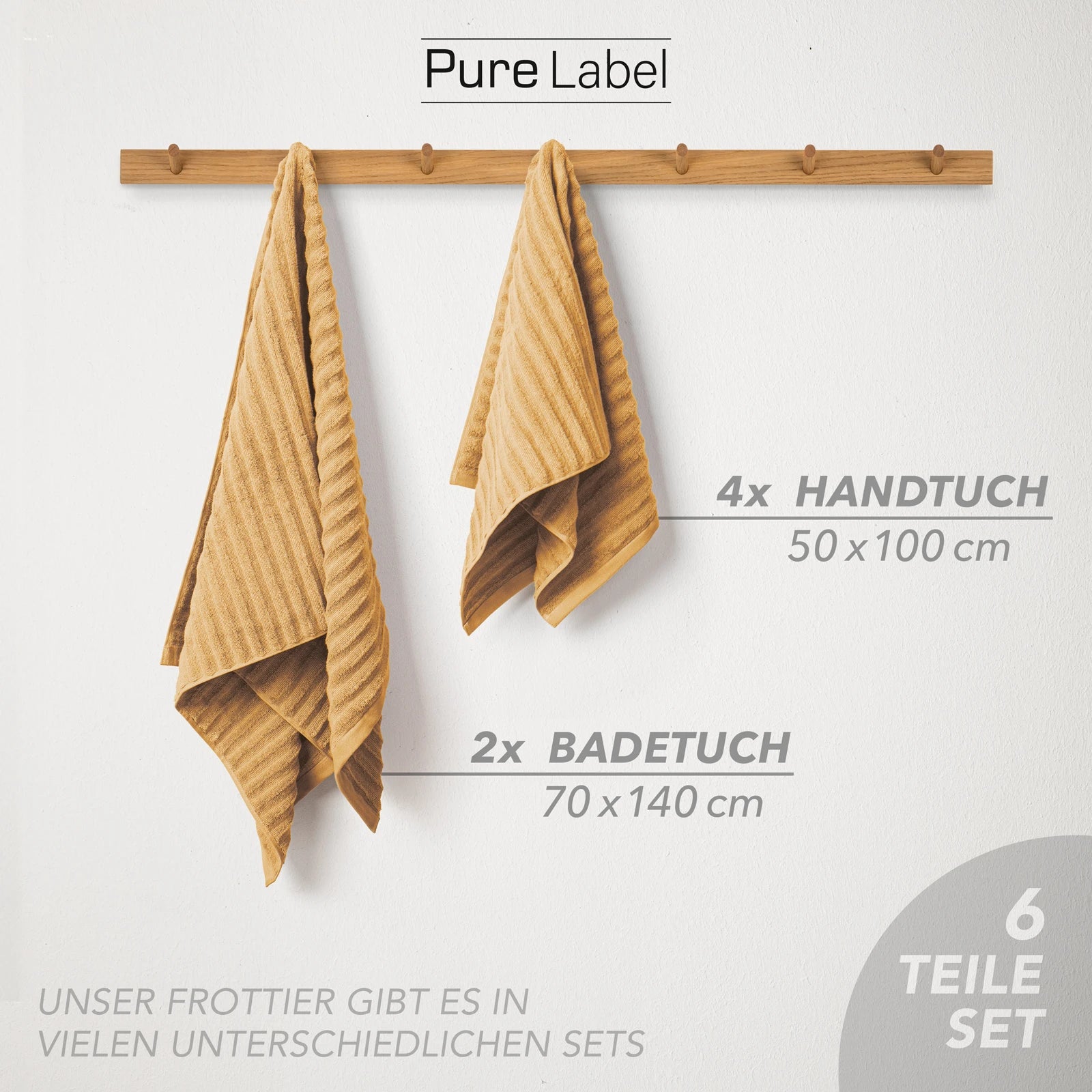 Handtuch Sets "Waves" - Anthrazit / 4x30x50 + 4x50x100 + 2x70x140 cm Pure Label