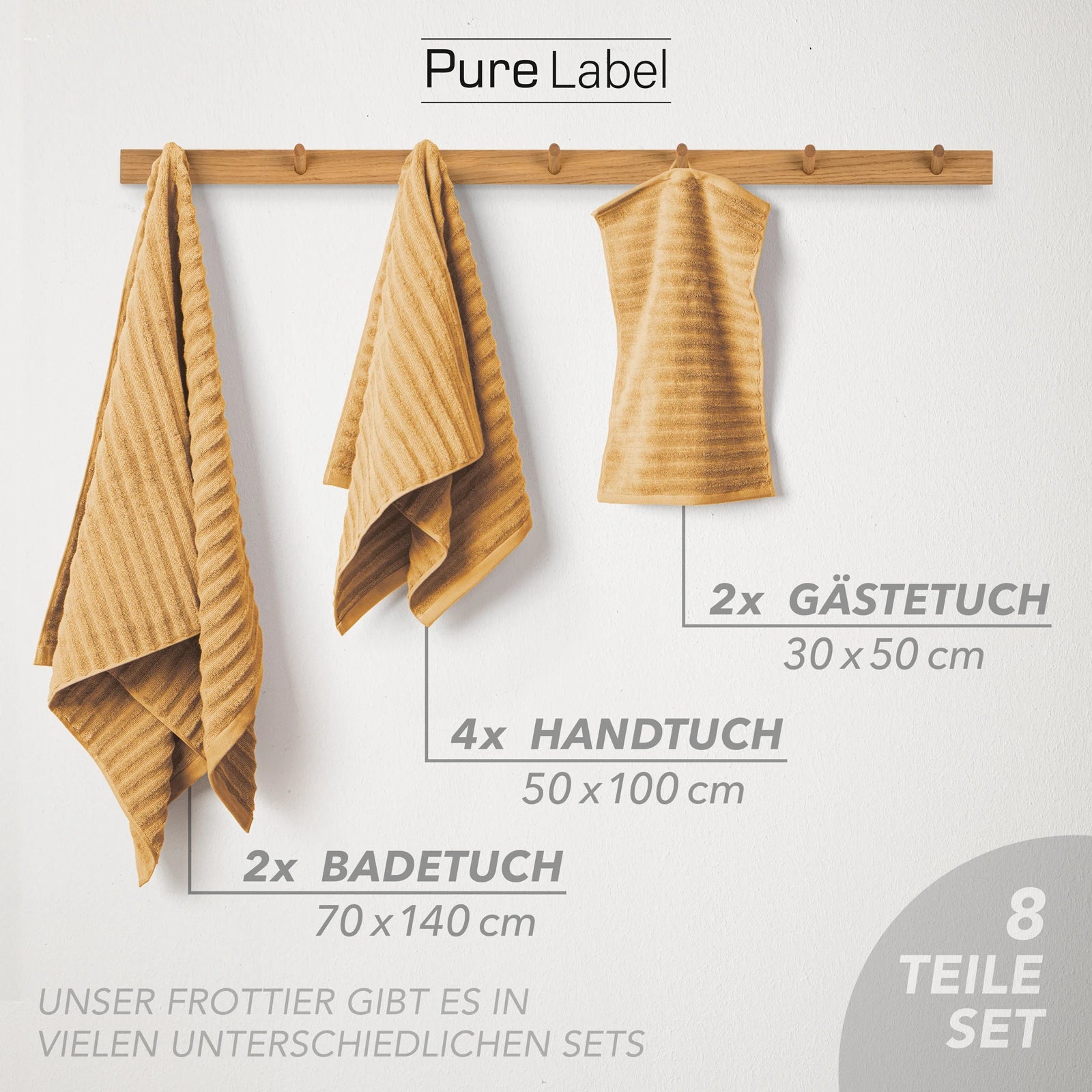 Handtuch Sets "Waves" - Anthrazit / 4x30x50 + 4x50x100 + 2x70x140 cm Pure Label