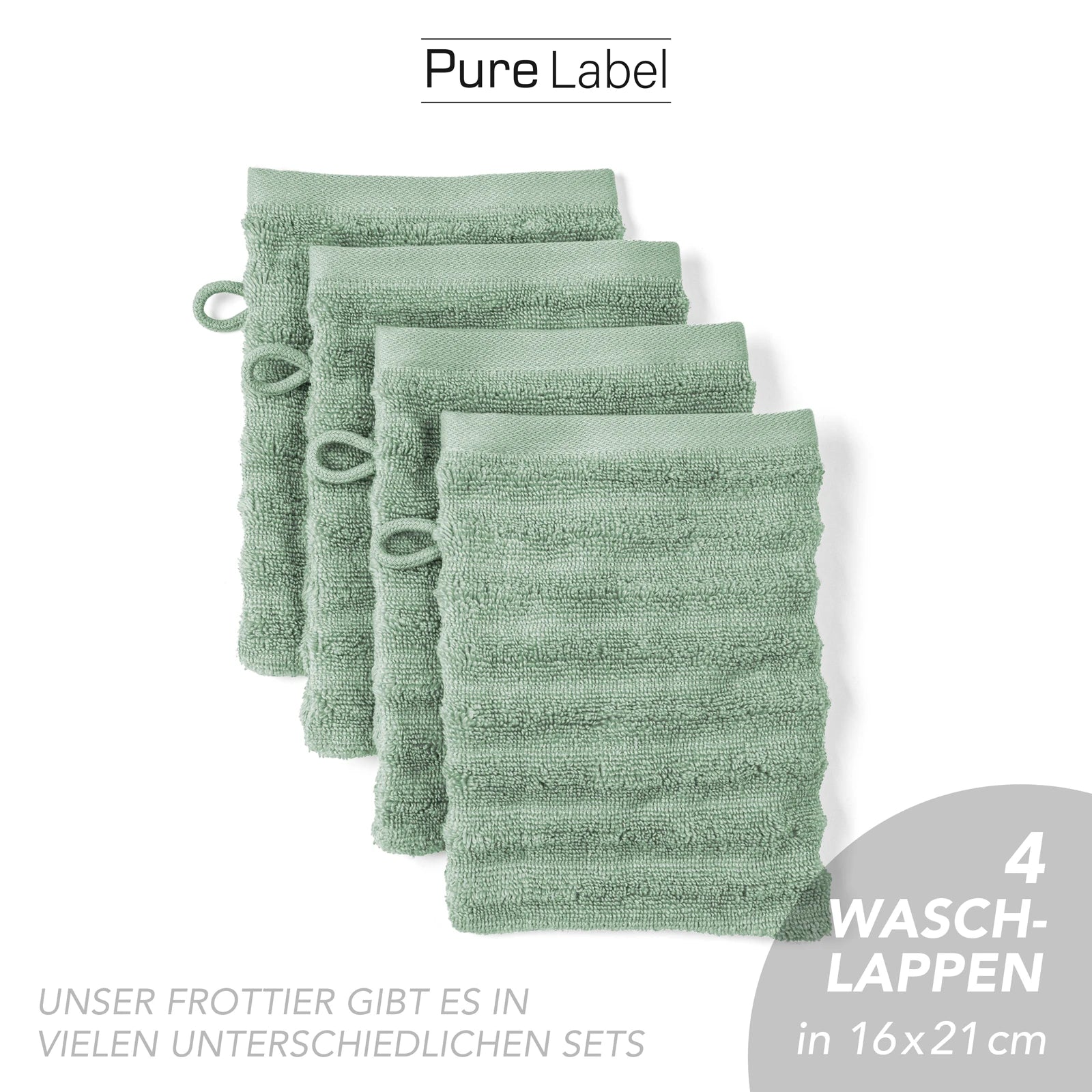 Waschlappen "Waves" - Anthrazit / 4x 16x21cm Pure Label