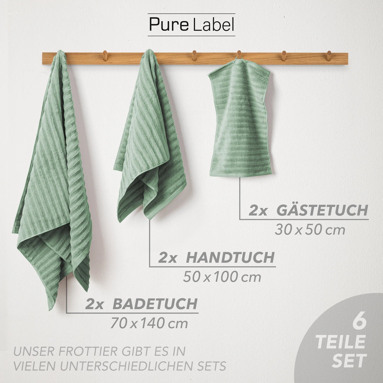 Handtuch Sets "Waves" - Anthrazit / 4x30x50 + 4x50x100 + 2x70x140 cm Pure Label