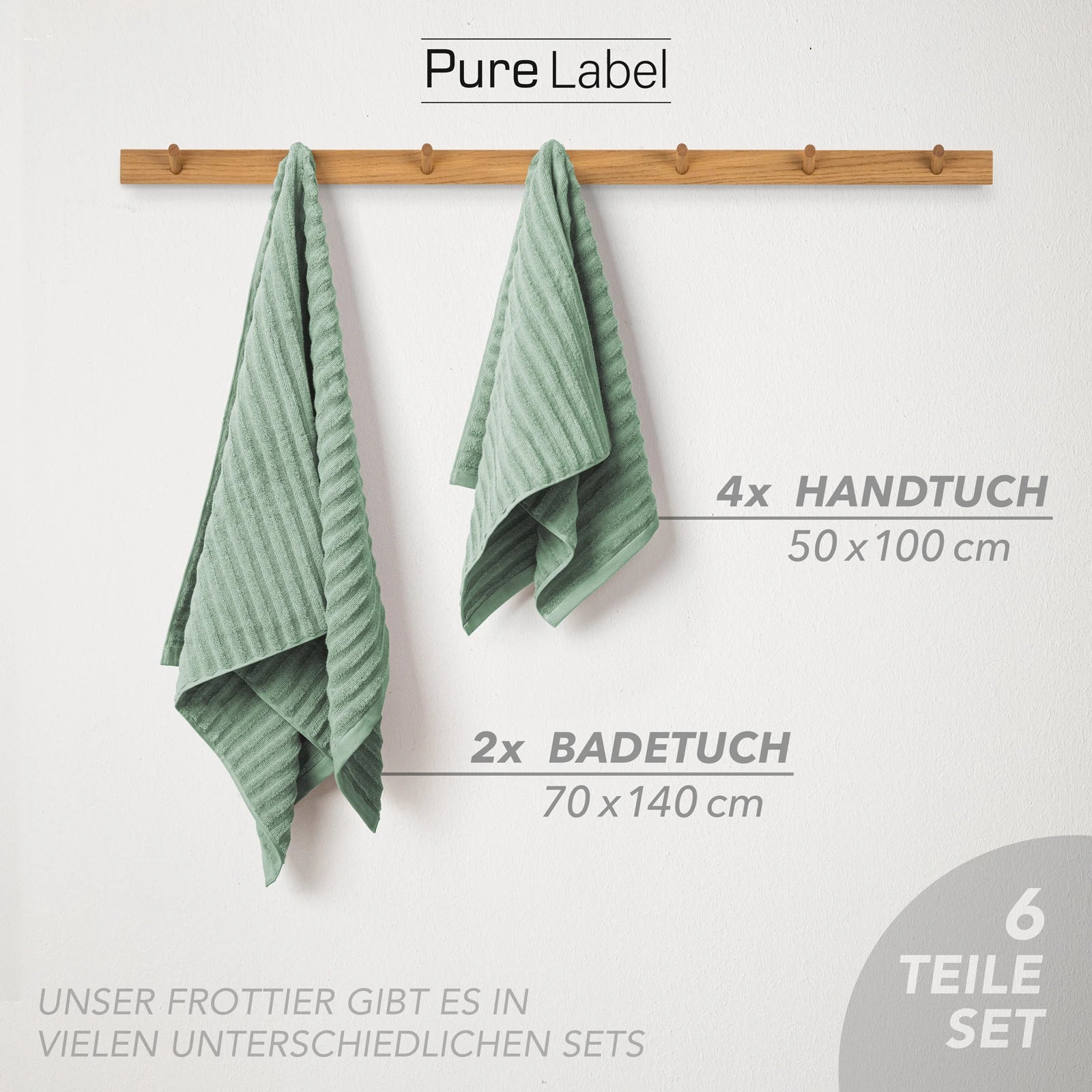 Handtuch Sets "Waves" - Anthrazit / 4x30x50 + 4x50x100 + 2x70x140 cm Pure Label