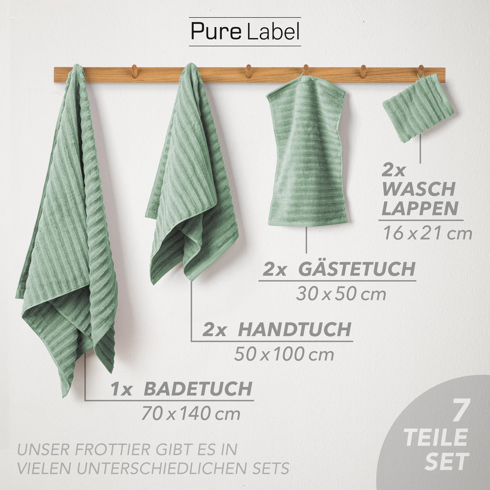 Handtuch Sets "Waves" - Anthrazit / 4x30x50 + 4x50x100 + 2x70x140 cm Pure Label
