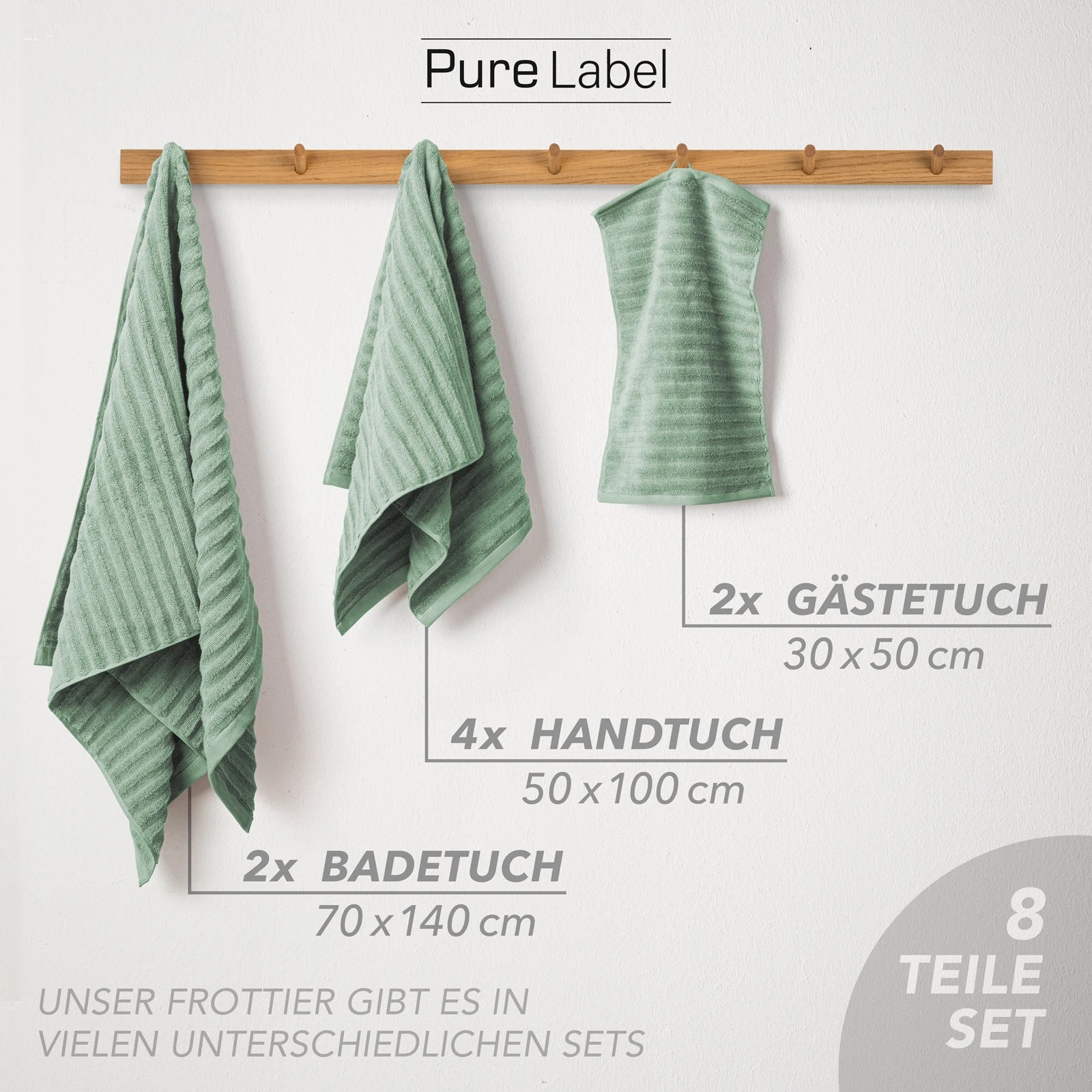 Handtuch Sets "Waves" - Anthrazit / 4x30x50 + 4x50x100 + 2x70x140 cm Pure Label