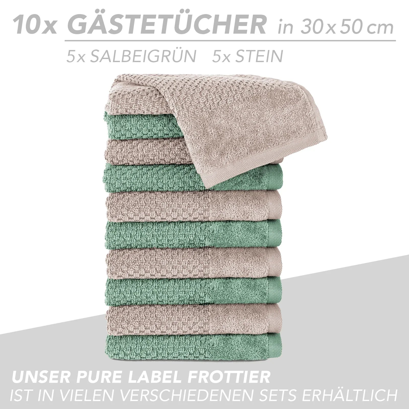 Handtuch Set "Popcorn" - Sableigrün / Stein / 2tlg. 2x70x140 cm Pure Label
