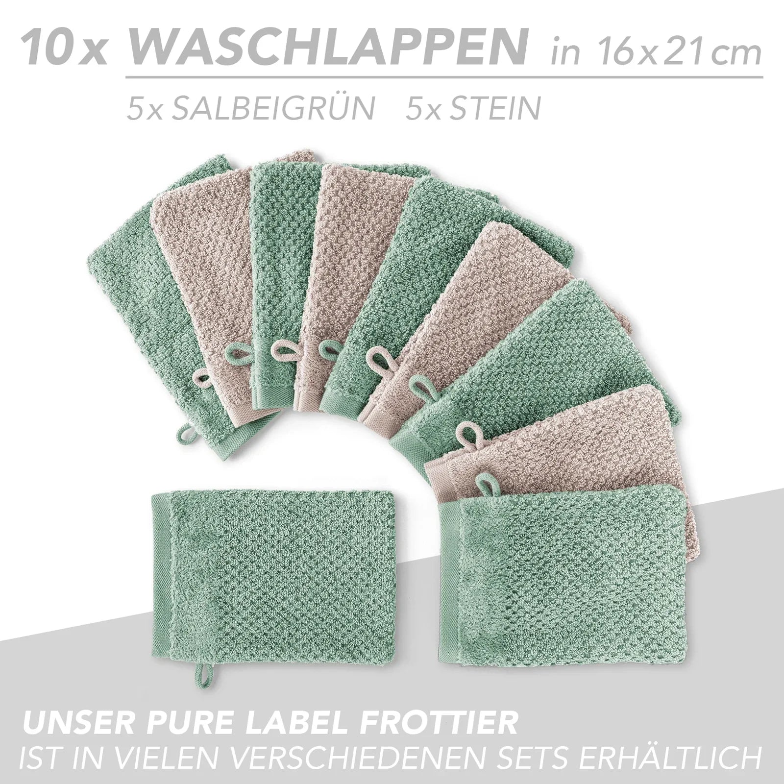 Handtuch Set "Popcorn" - Sableigrün / Stein / 2tlg. 2x70x140 cm Pure Label