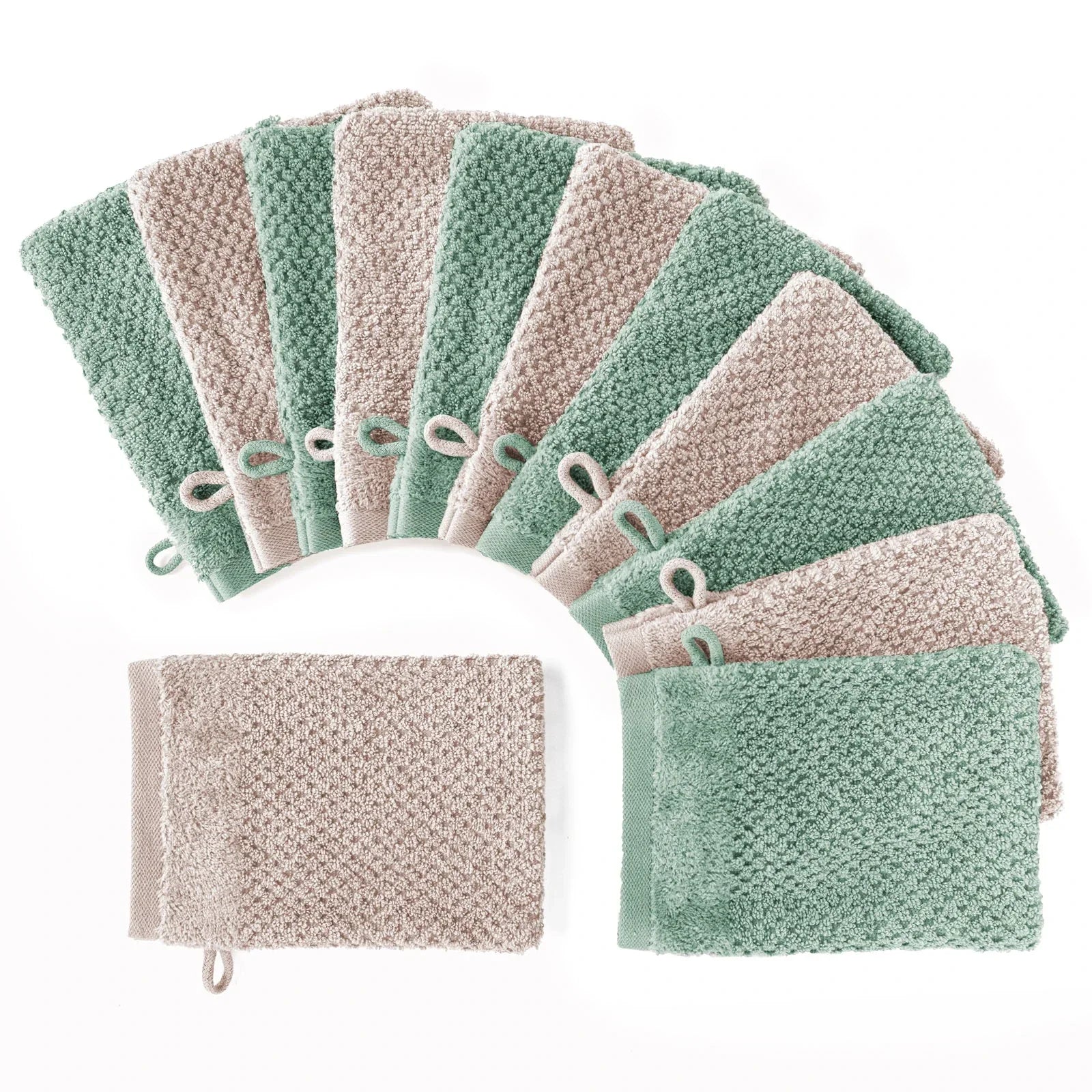 Handtuch Set "Popcorn" - Sableigrün / Stein / 12tlg. 12x16x21cm Pure Label