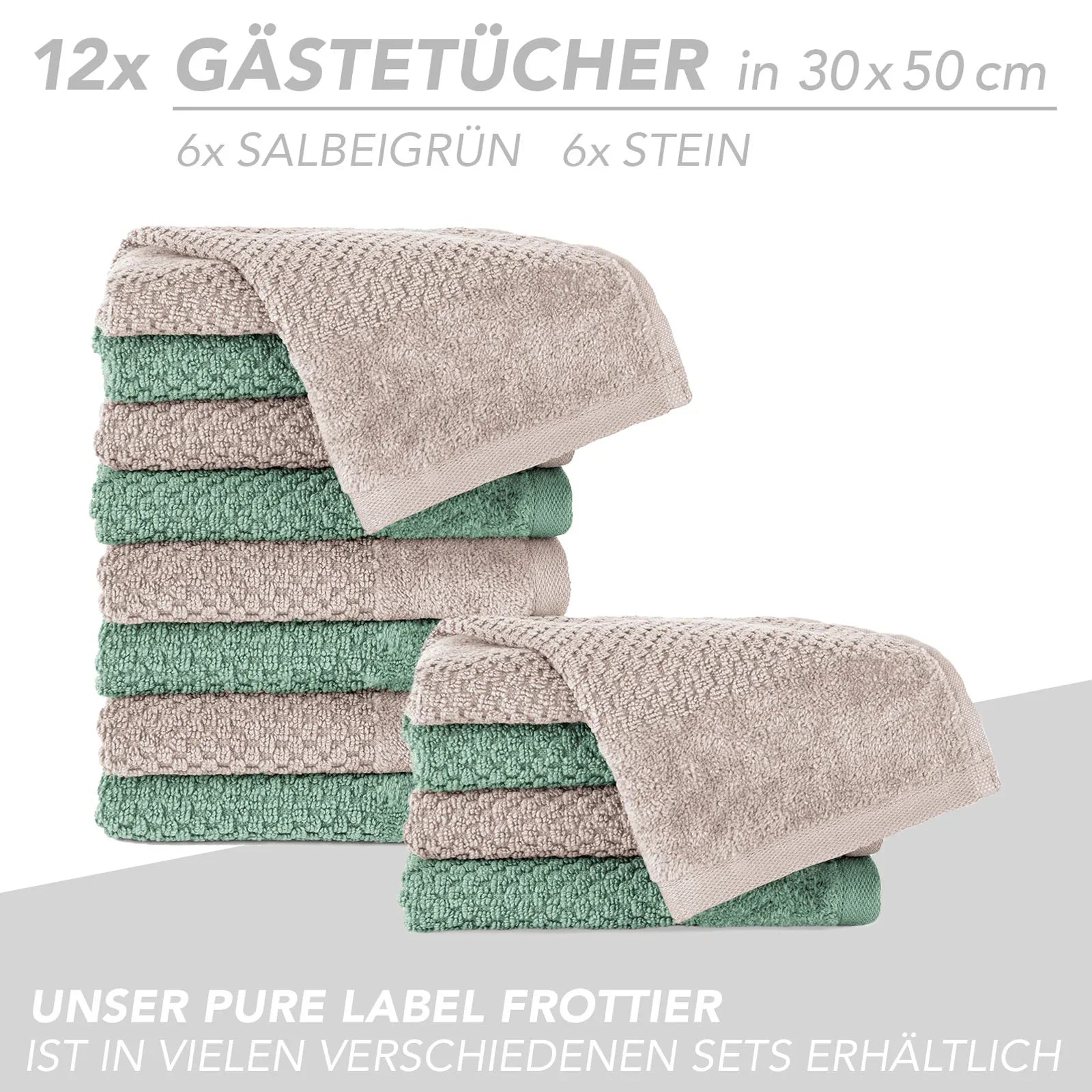 Handtuch Set "Popcorn" - Sableigrün / Stein / 2tlg. 2x70x140 cm Pure Label