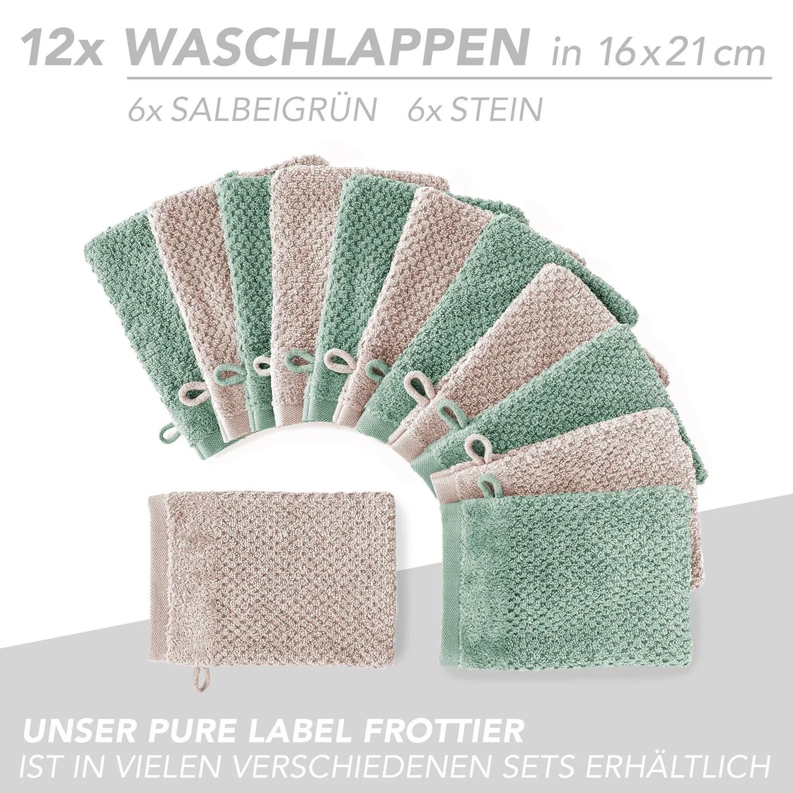 Handtuch Set "Popcorn" - Sableigrün / Stein / 2tlg. 2x70x140 cm Pure Label