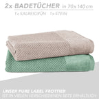 Handtuch Set "Popcorn" - Sableigrün / Stein / 2tlg. 2x70x140 cm Pure Label