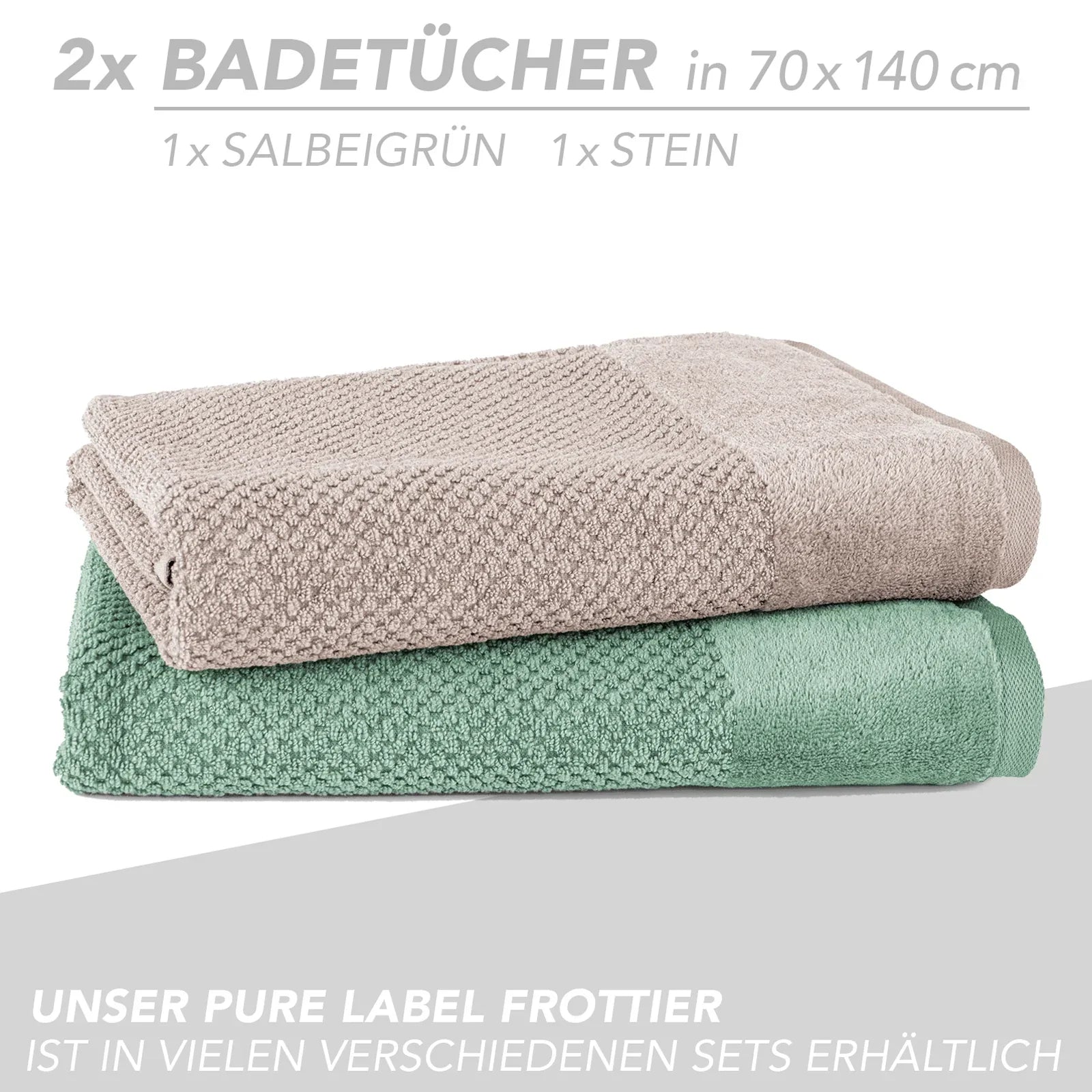 Handtuch Set "Popcorn" - Sableigrün / Stein / 2tlg. 2x70x140 cm Pure Label