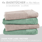 Handtuch Set "Popcorn" - Sableigrün / Stein / 2tlg. 2x70x140 cm Pure Label