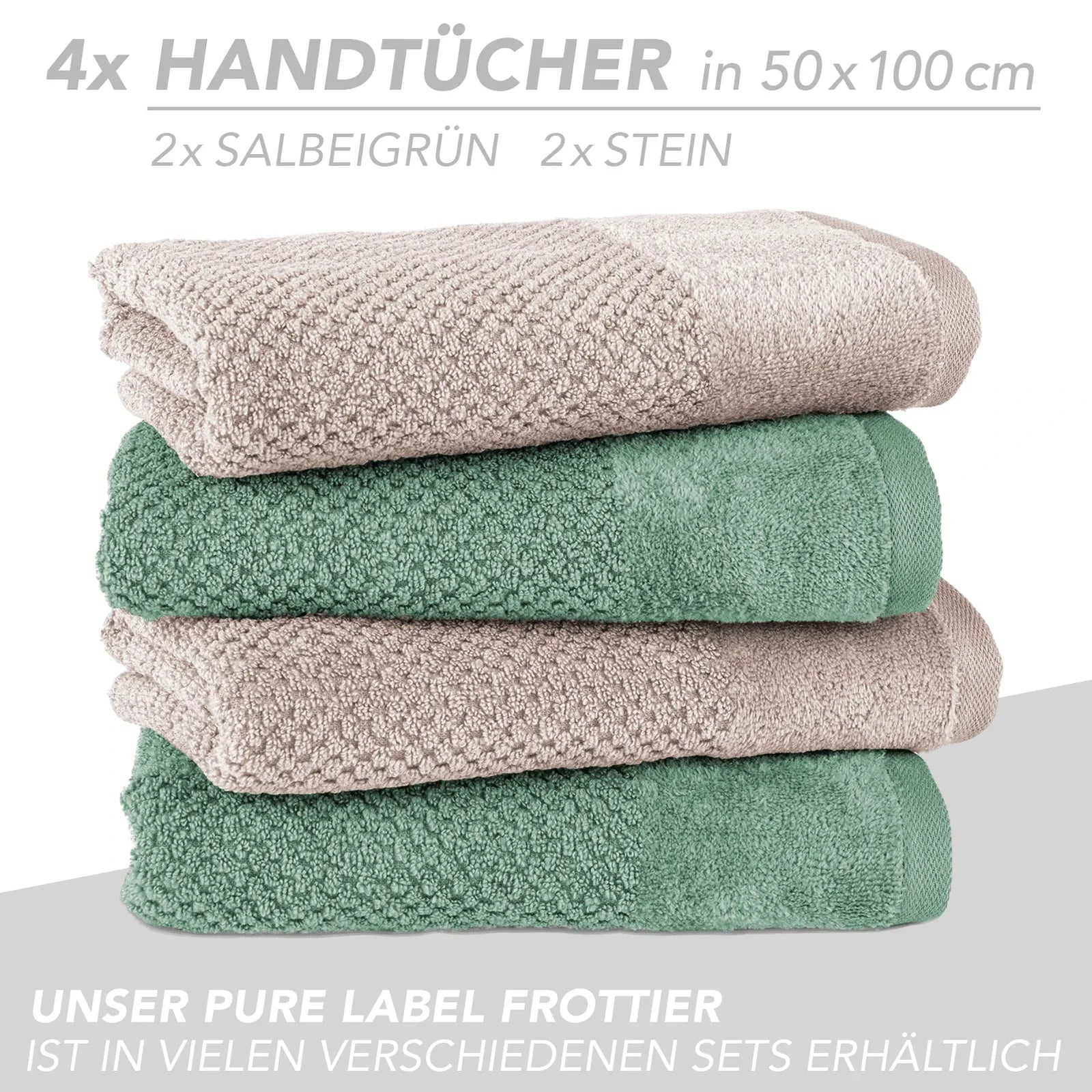 Handtuch Set "Popcorn" - Sableigrün / Stein / 2tlg. 2x70x140 cm Pure Label
