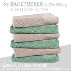 Handtuch Set "Popcorn" - Sableigrün / Stein / 2tlg. 2x70x140 cm Pure Label