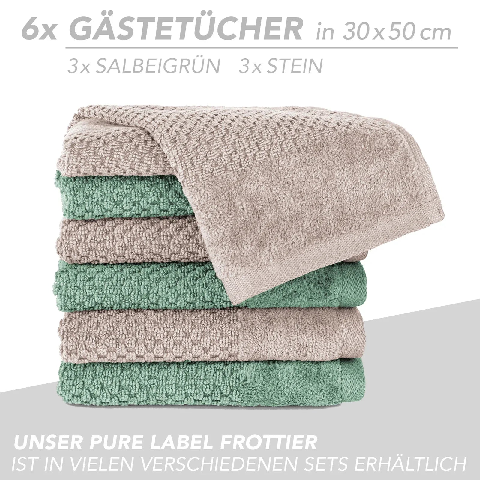 Handtuch Set "Popcorn" - Sableigrün / Stein / 2tlg. 2x70x140 cm Pure Label