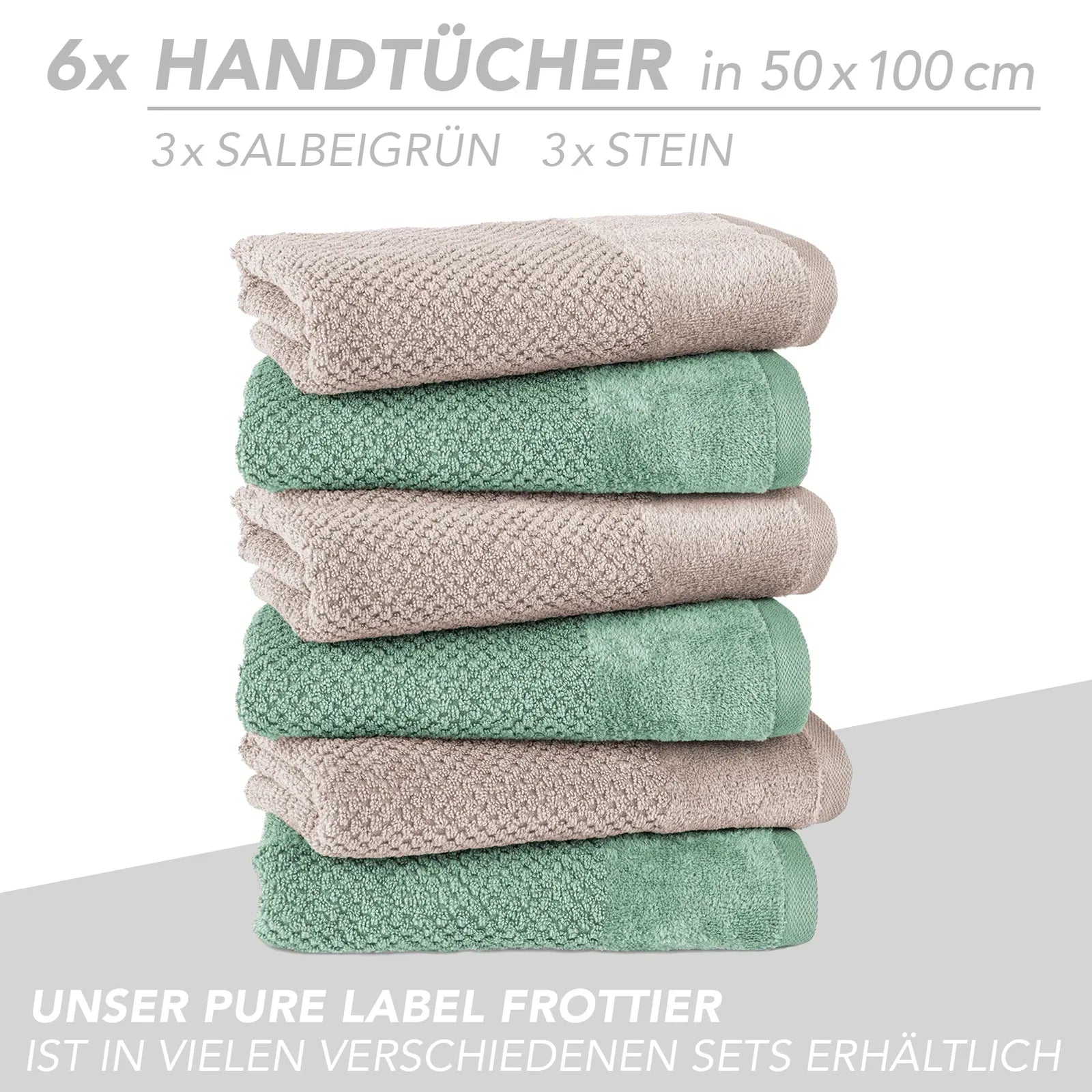 Handtuch Set "Popcorn" - Sableigrün / Stein / 2tlg. 2x70x140 cm Pure Label