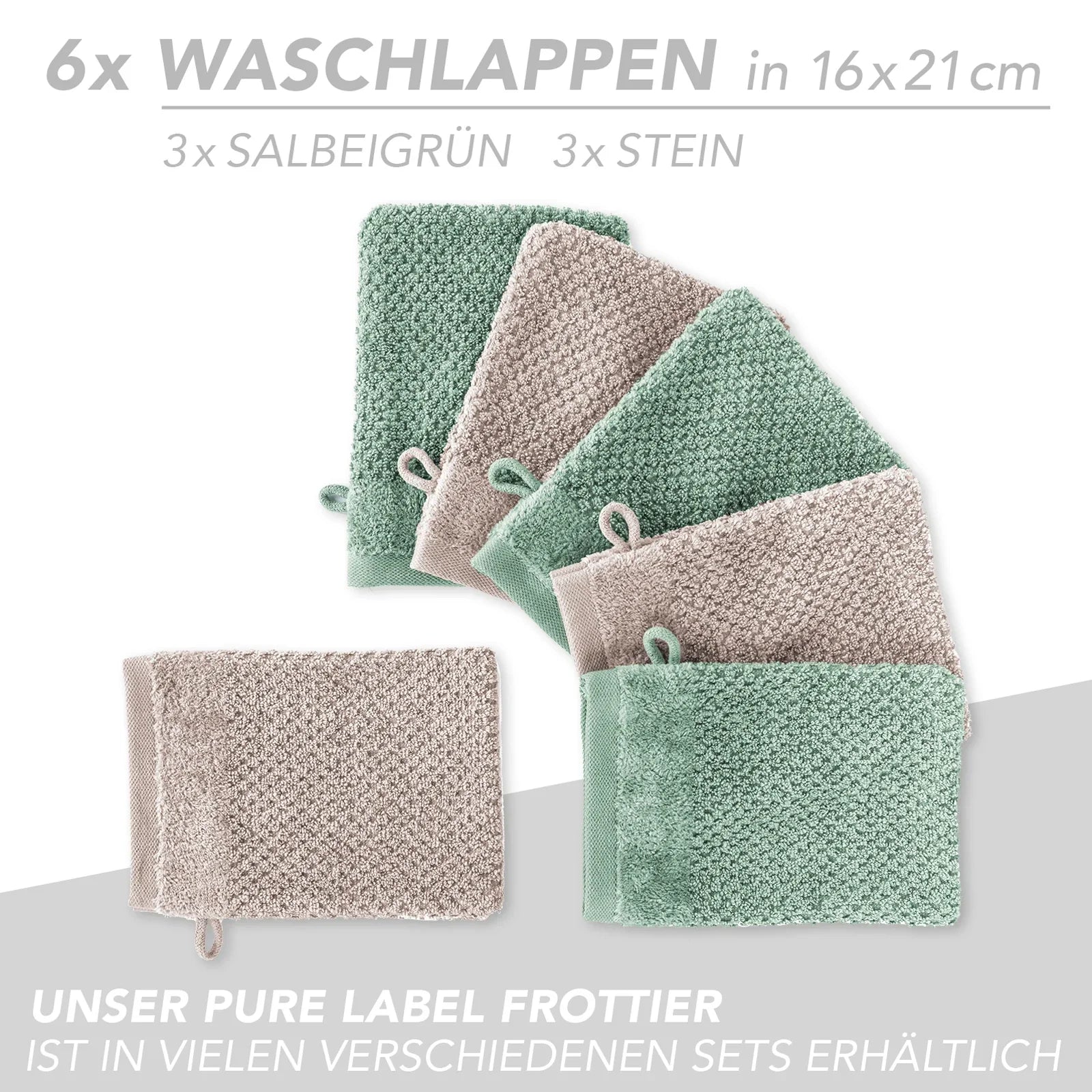 Handtuch Set "Popcorn" - Sableigrün / Stein / 2tlg. 2x70x140 cm Pure Label
