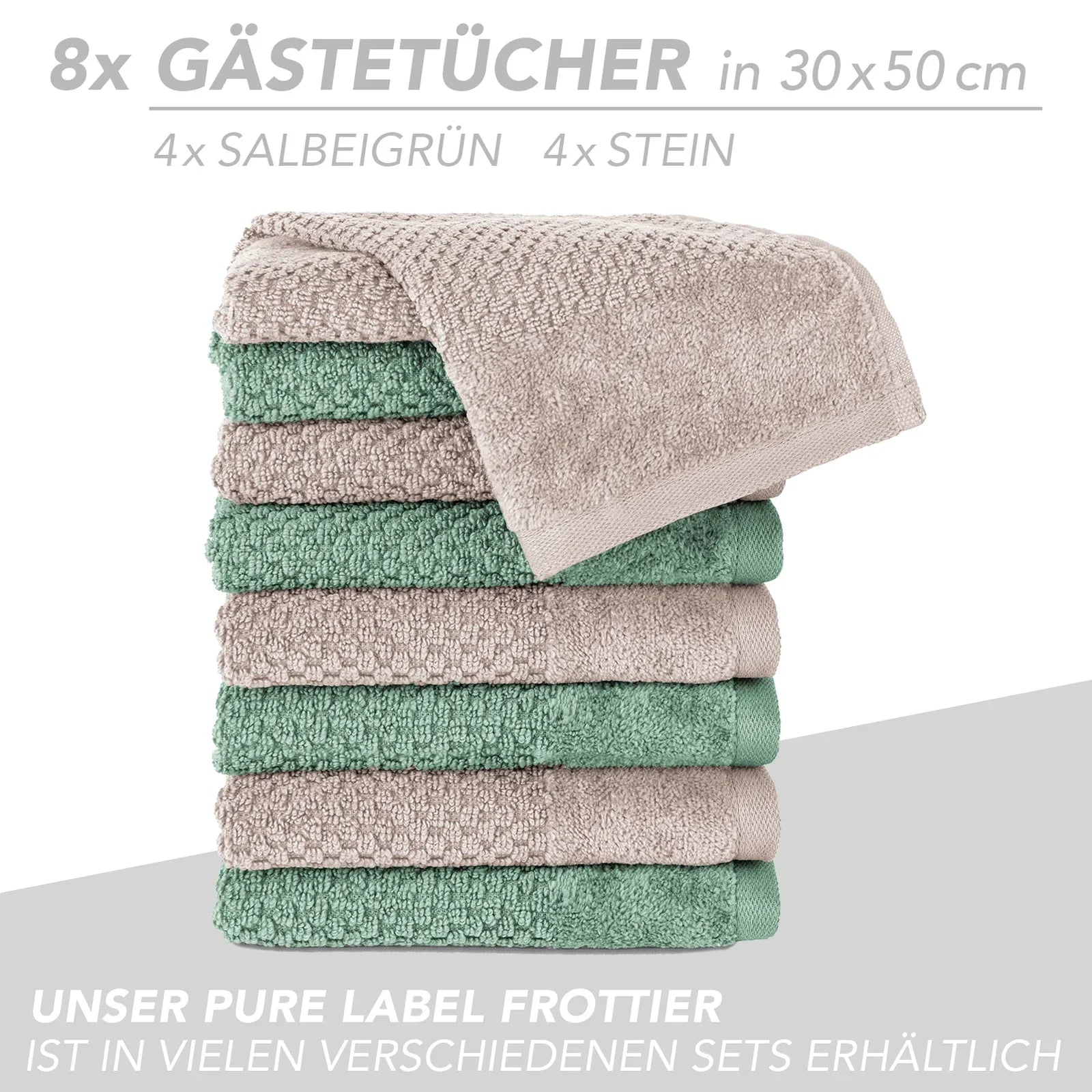 Handtuch Set "Popcorn" - Sableigrün / Stein / 2tlg. 2x70x140 cm Pure Label