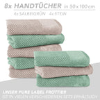 Handtuch Set "Popcorn" - Sableigrün / Stein / 2tlg. 2x70x140 cm Pure Label