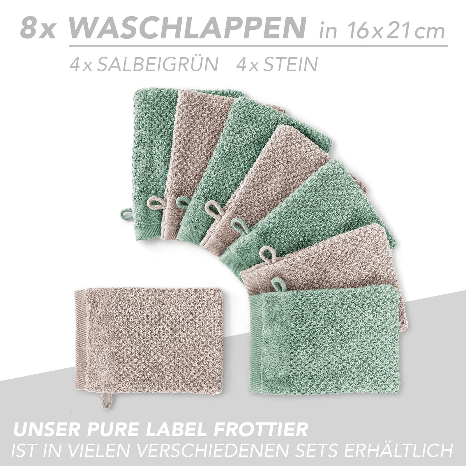 Handtuch Set "Popcorn" - Sableigrün / Stein / 2tlg. 2x70x140 cm Pure Label