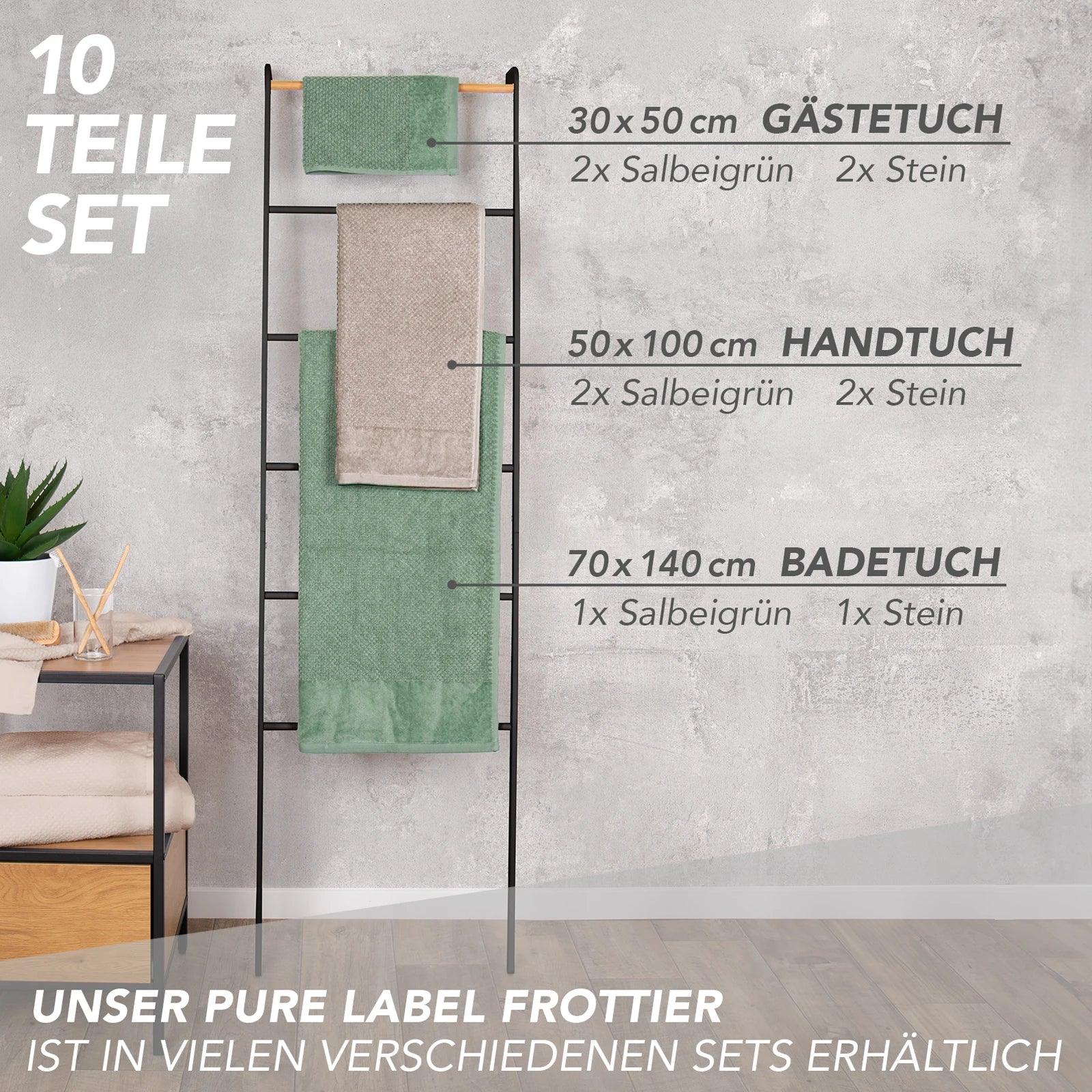 Handtuch Set "Popcorn" - Sableigrün / Stein / 2tlg. 2x70x140 cm Pure Label