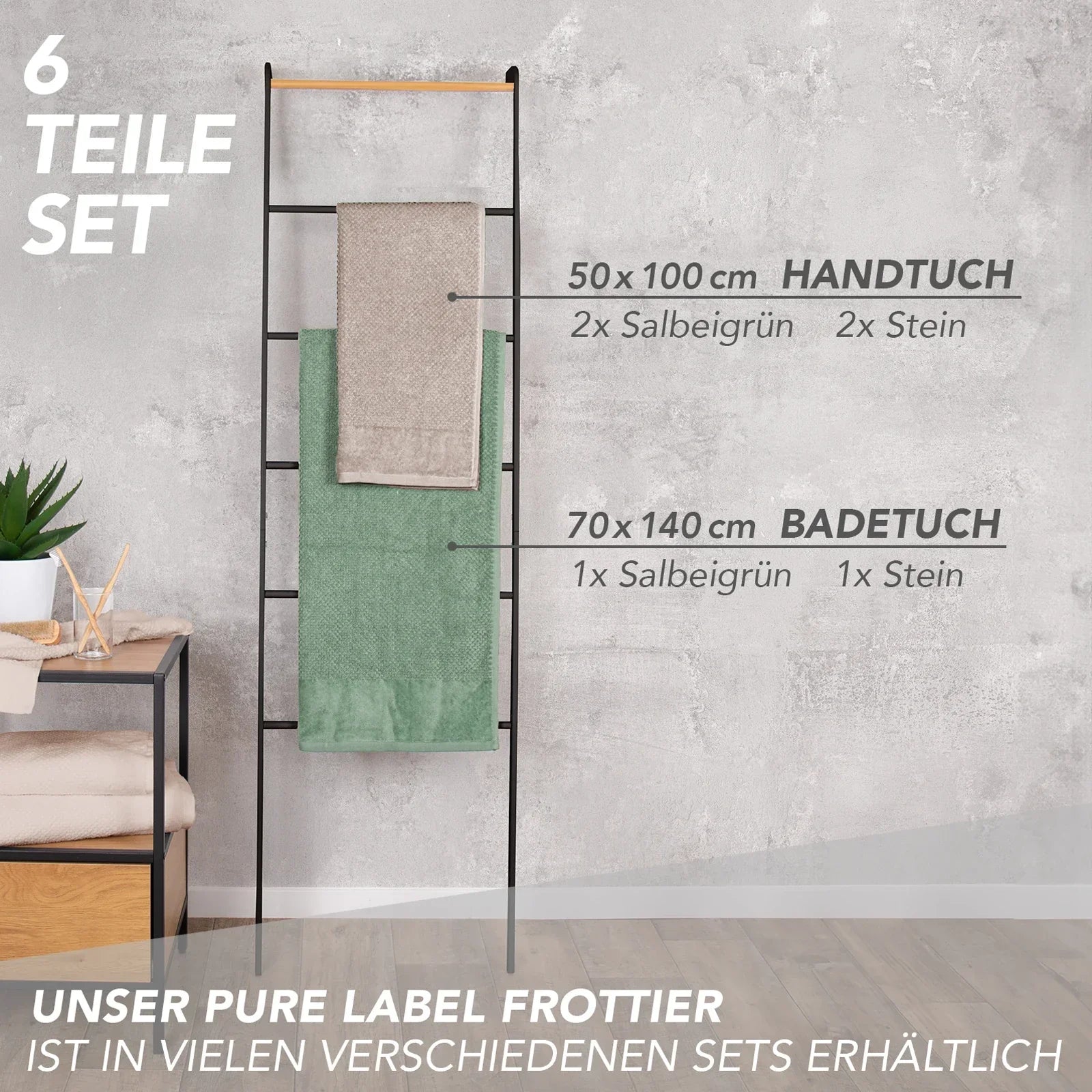 Handtuch Set "Popcorn" - Sableigrün / Stein / 2tlg. 2x70x140 cm Pure Label