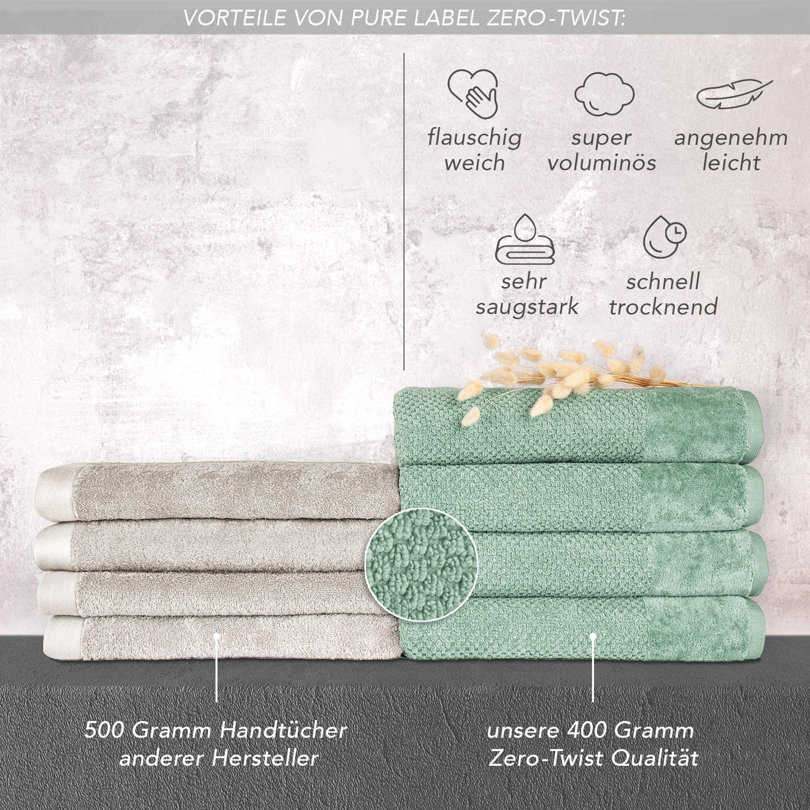 Handtuch Sets "Popcorn" - Anthrazit / 2x50x100 + 2x70x140 cm Pure Label