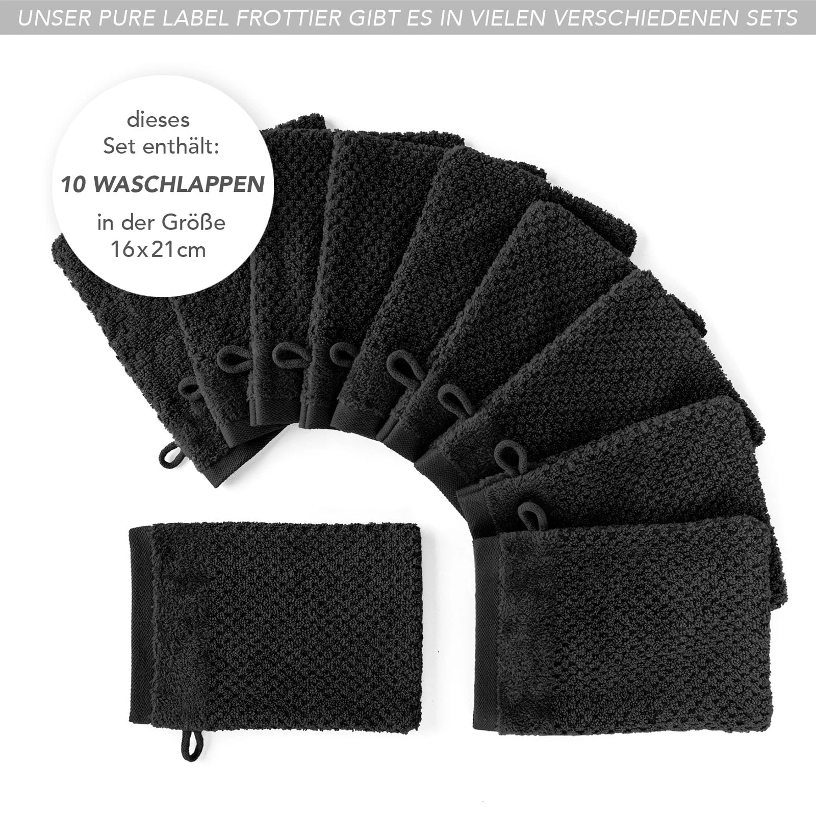 Waschlappen "Popcorn" - Anthrazit / 4x 16x21cm Pure Label