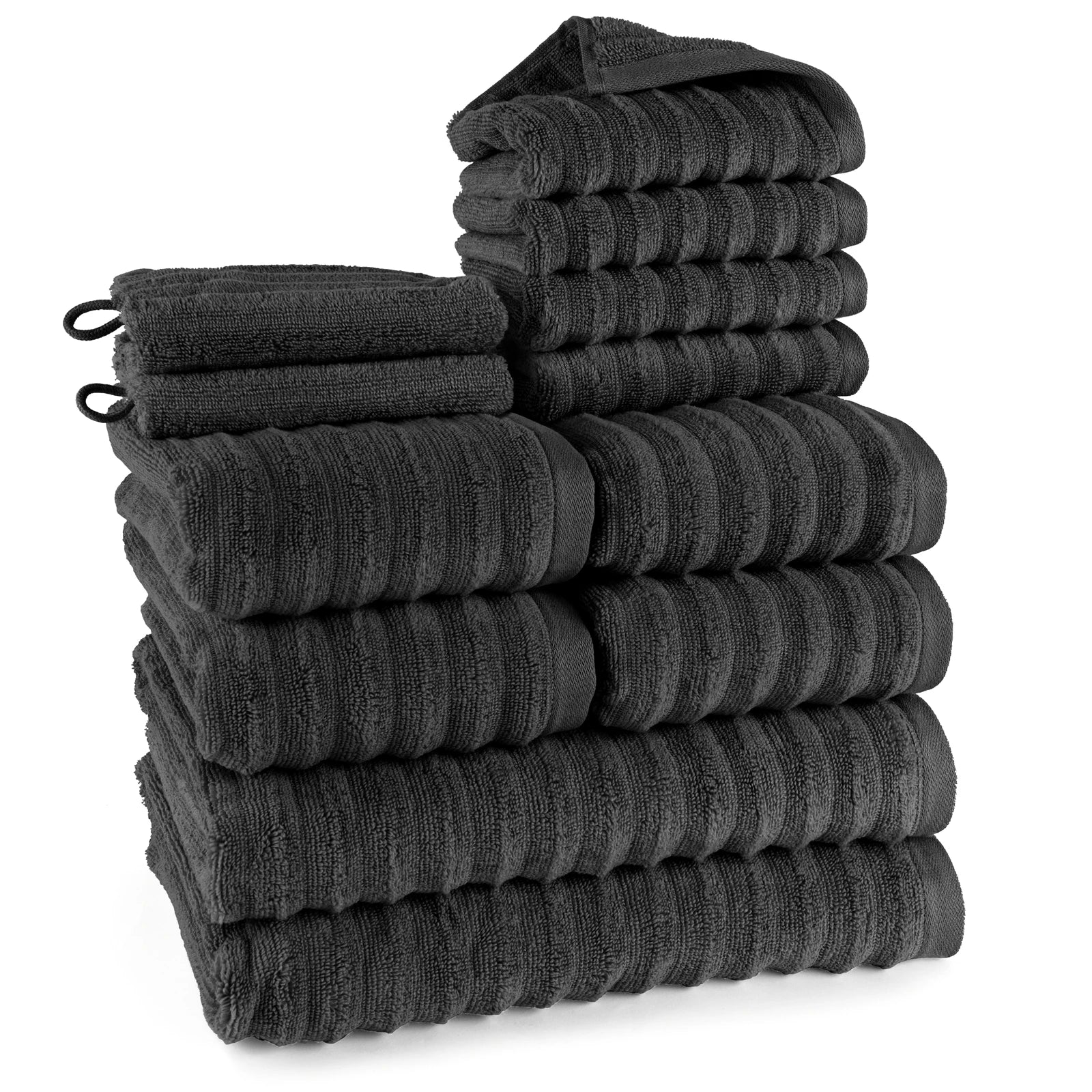 Handtuch Sets "Waves" - Anthrazit / 4x30x50 + 4x50x100 + 2x70x140 cm Pure Label