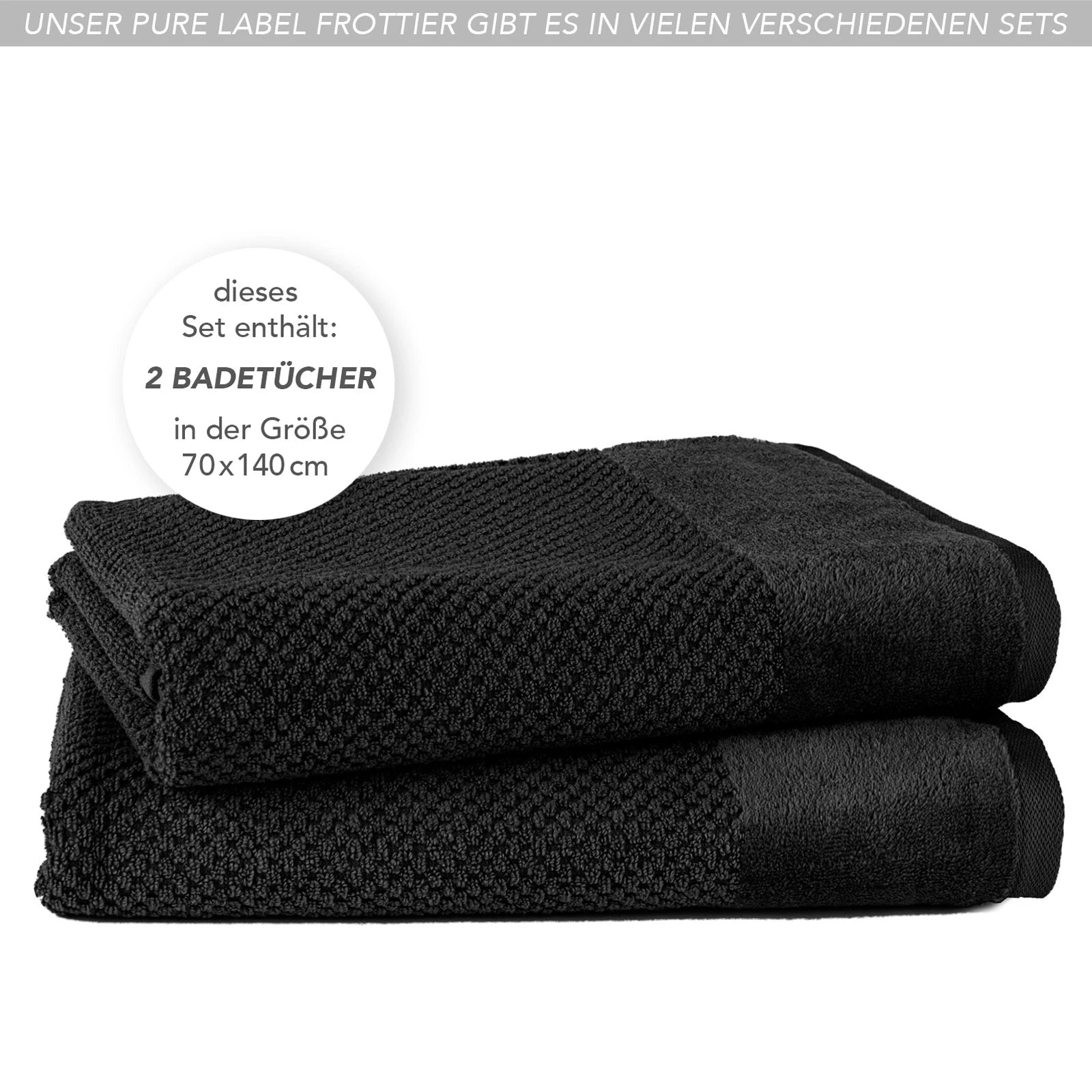 Duschtücher "Popcorn" - Anthrazit / 2x 70x140cm Pure Label