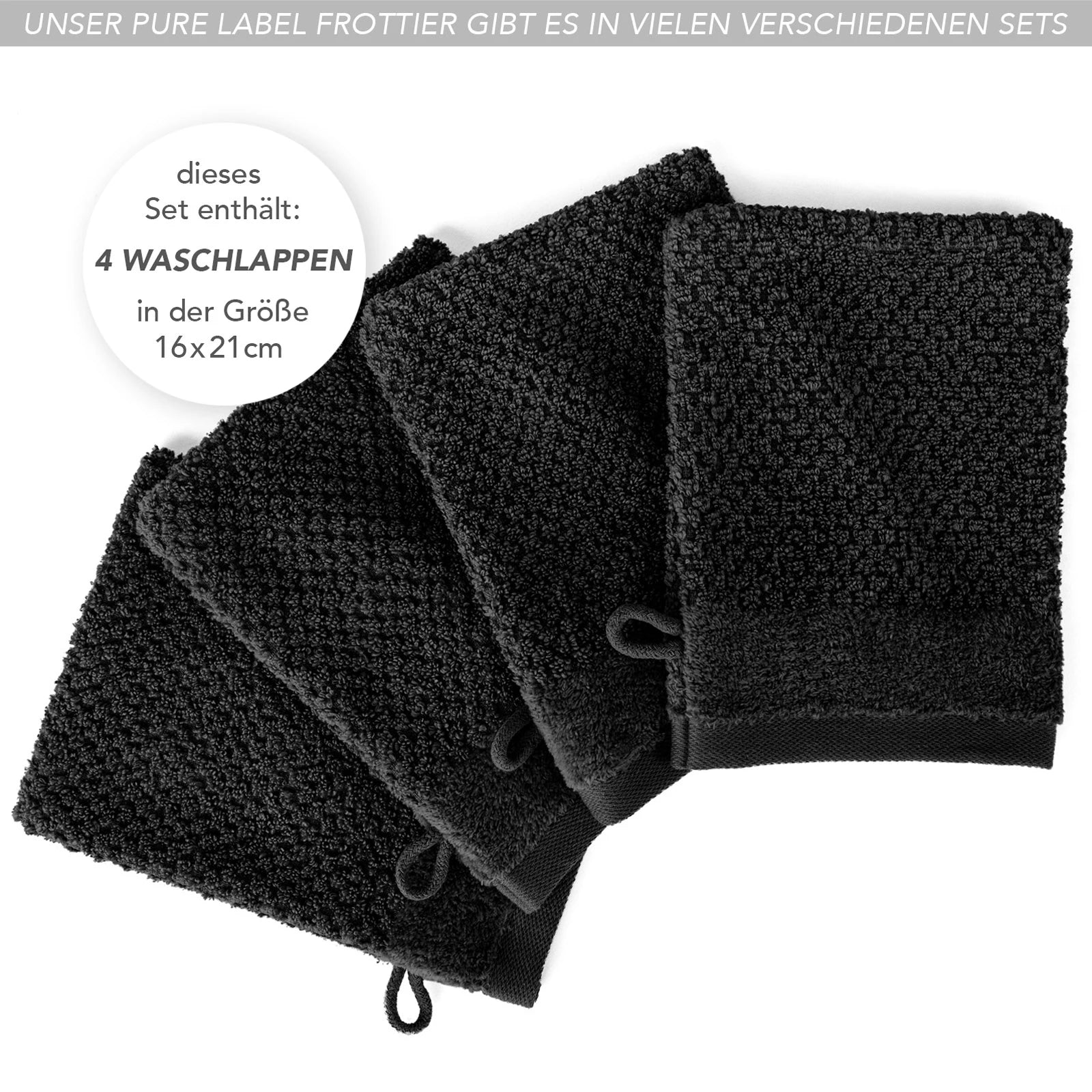 Waschlappen "Popcorn" - Anthrazit / 4x 16x21cm Pure Label